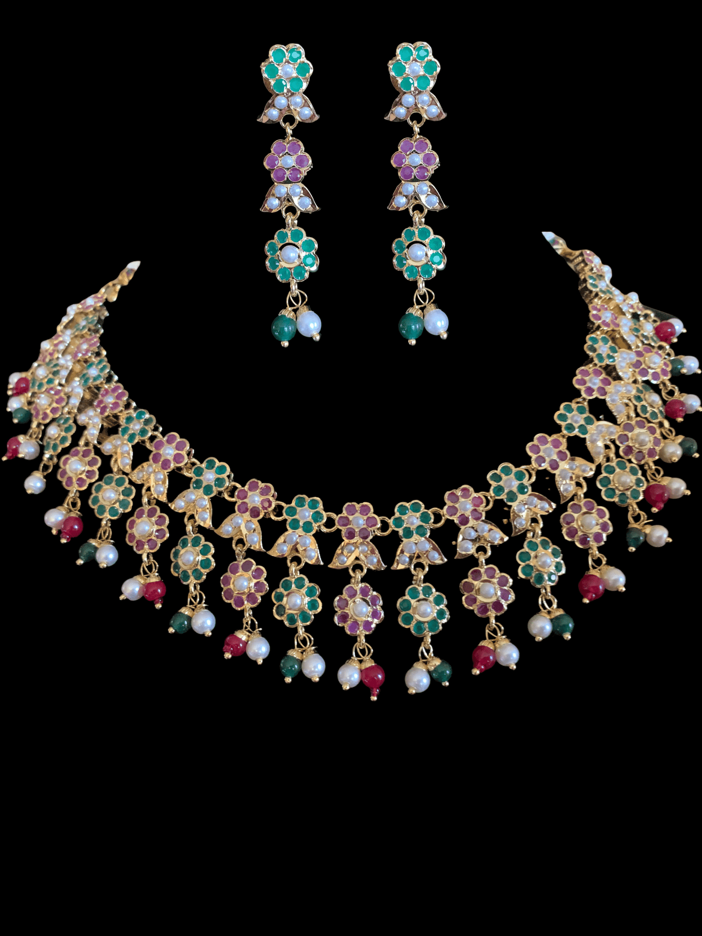 NS256 Neha jadau necklace set ( ruby emerald ) - READY TO SHIP