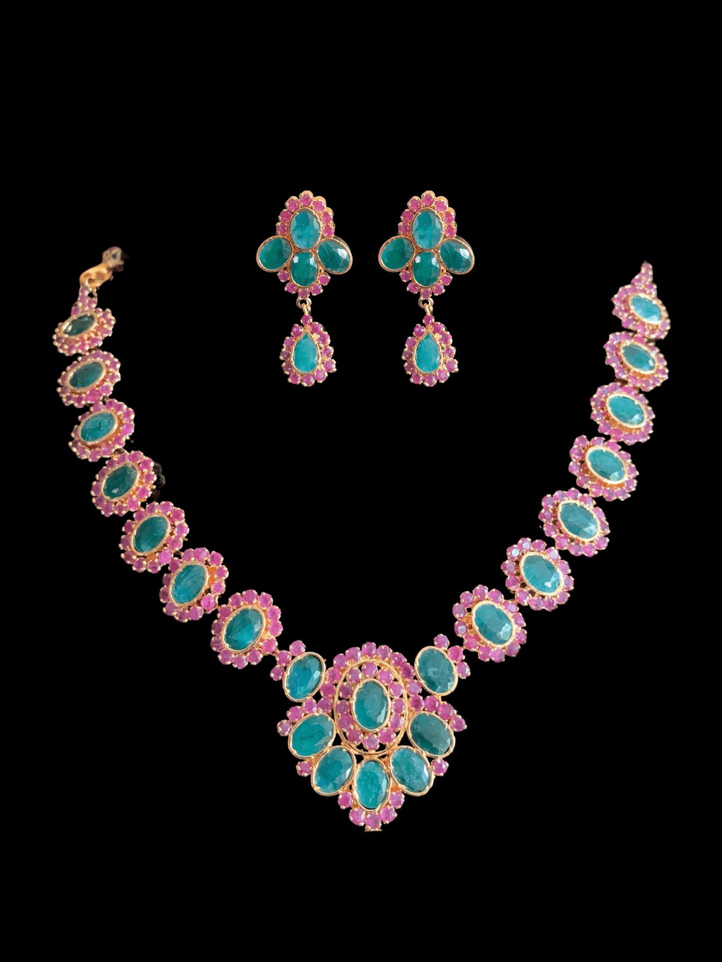 NS235 NEELAM, real ruby emerald gold plated necklace set ( READY TO SHIP)