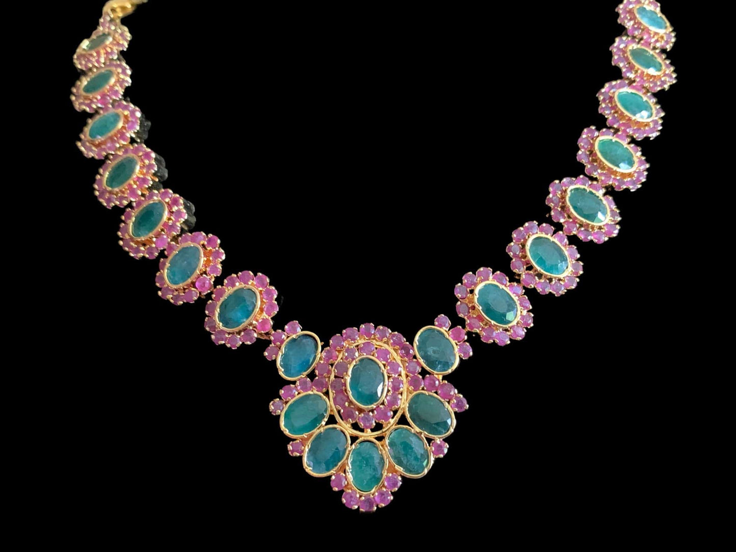 NS235 NEELAM, real ruby emerald gold plated necklace set ( READY TO SHIP)