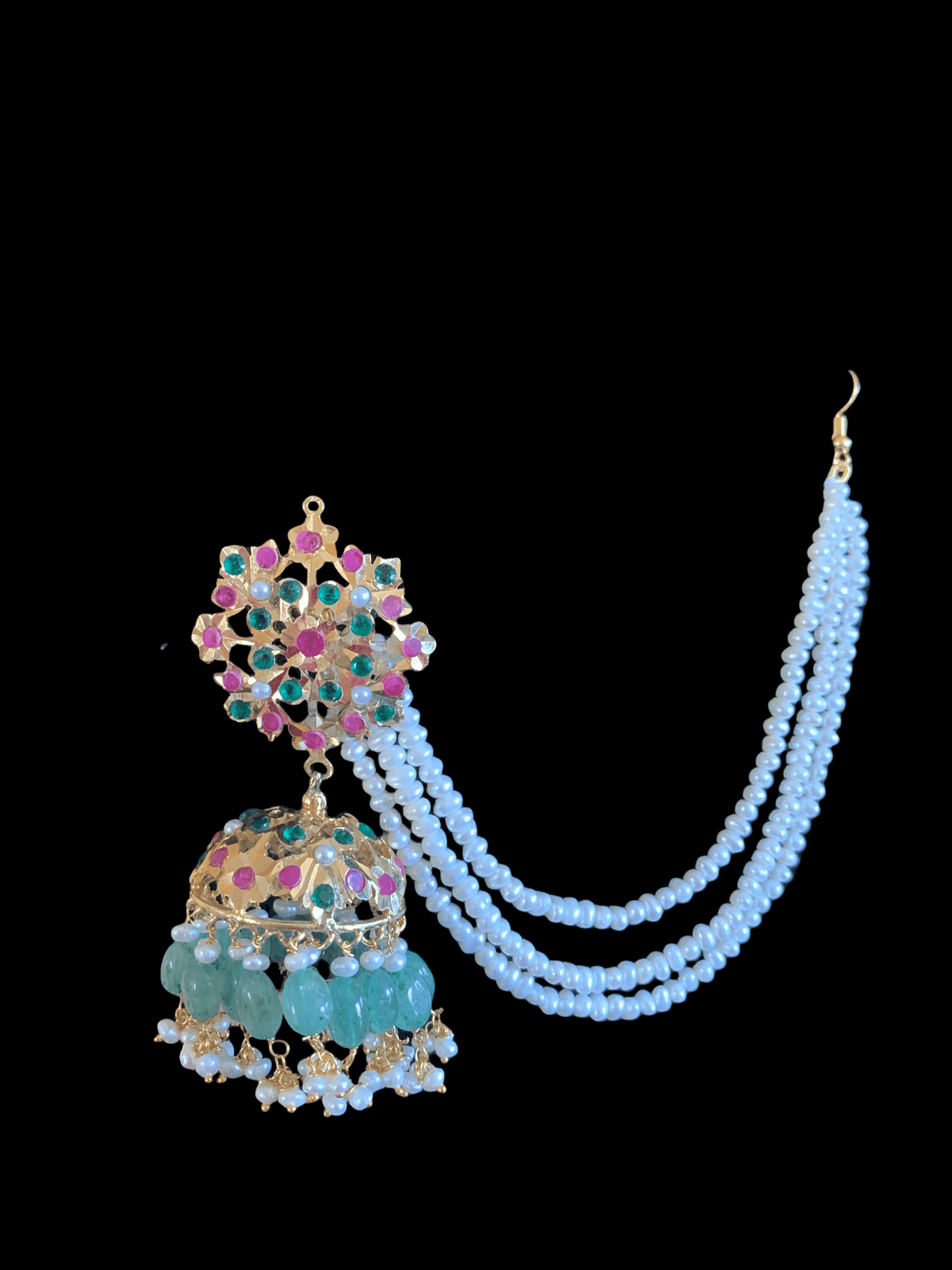 MAHIMA large jadau jhumka in emerald beads with fresh water pearls ( SHIPS IN 2 WEEKS )