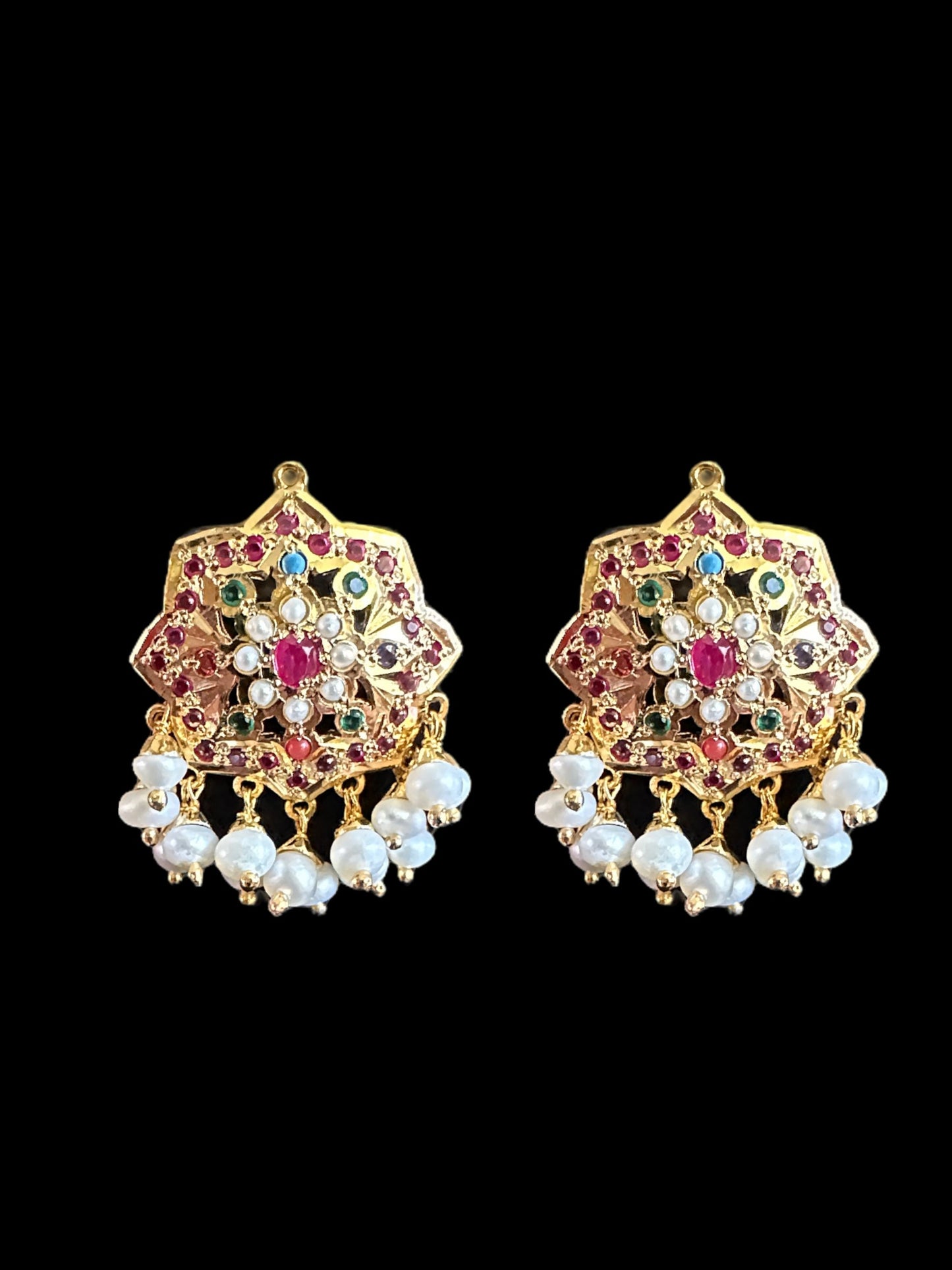 Navratan with Fresh water pearl gold plated silver pendant set ( SHIPS IN 4 WEEKS )