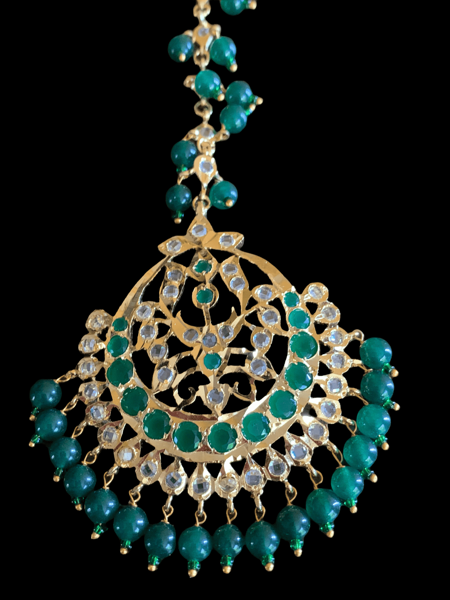 JTK14 Hira Jhoomar tika in green ( emeralds ) ( READY TO SHIP )