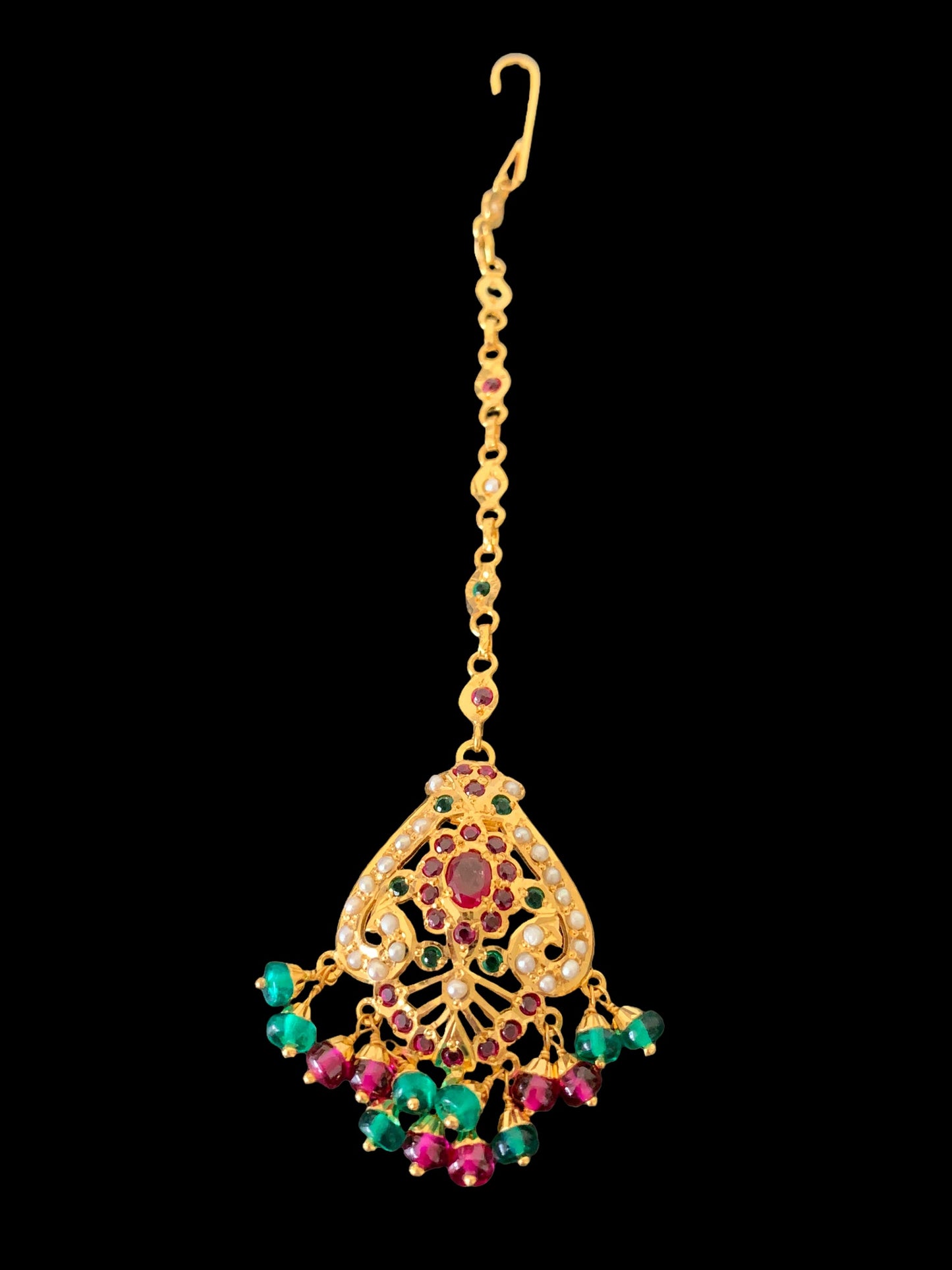 DTK405 Gold plated silver tika in ruby emerald ( SHIPS IN 5 WEEKS )