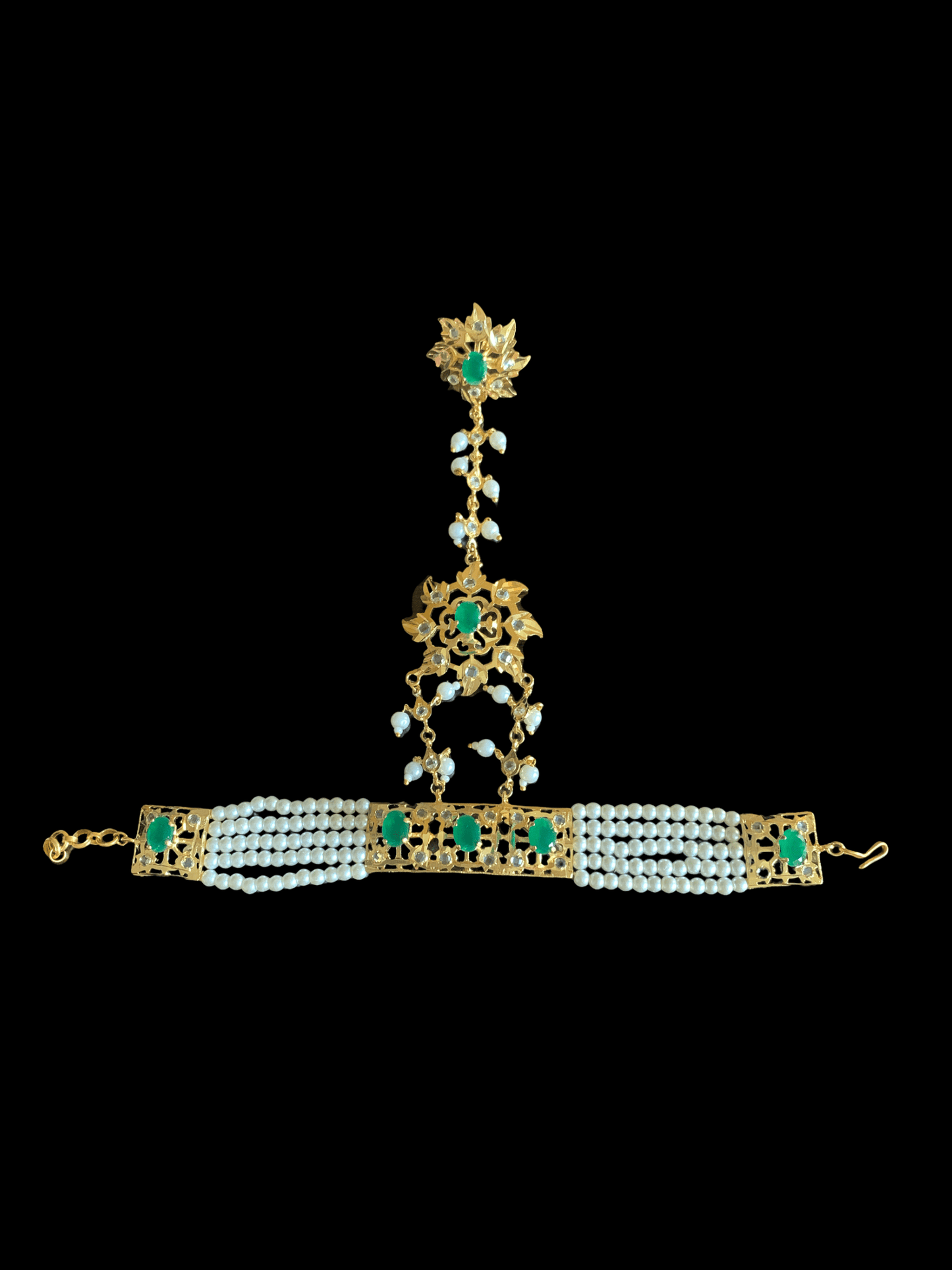 HP3 Nihala Hyderabadi haath Phool in emeralds (READY TO SHIP  )