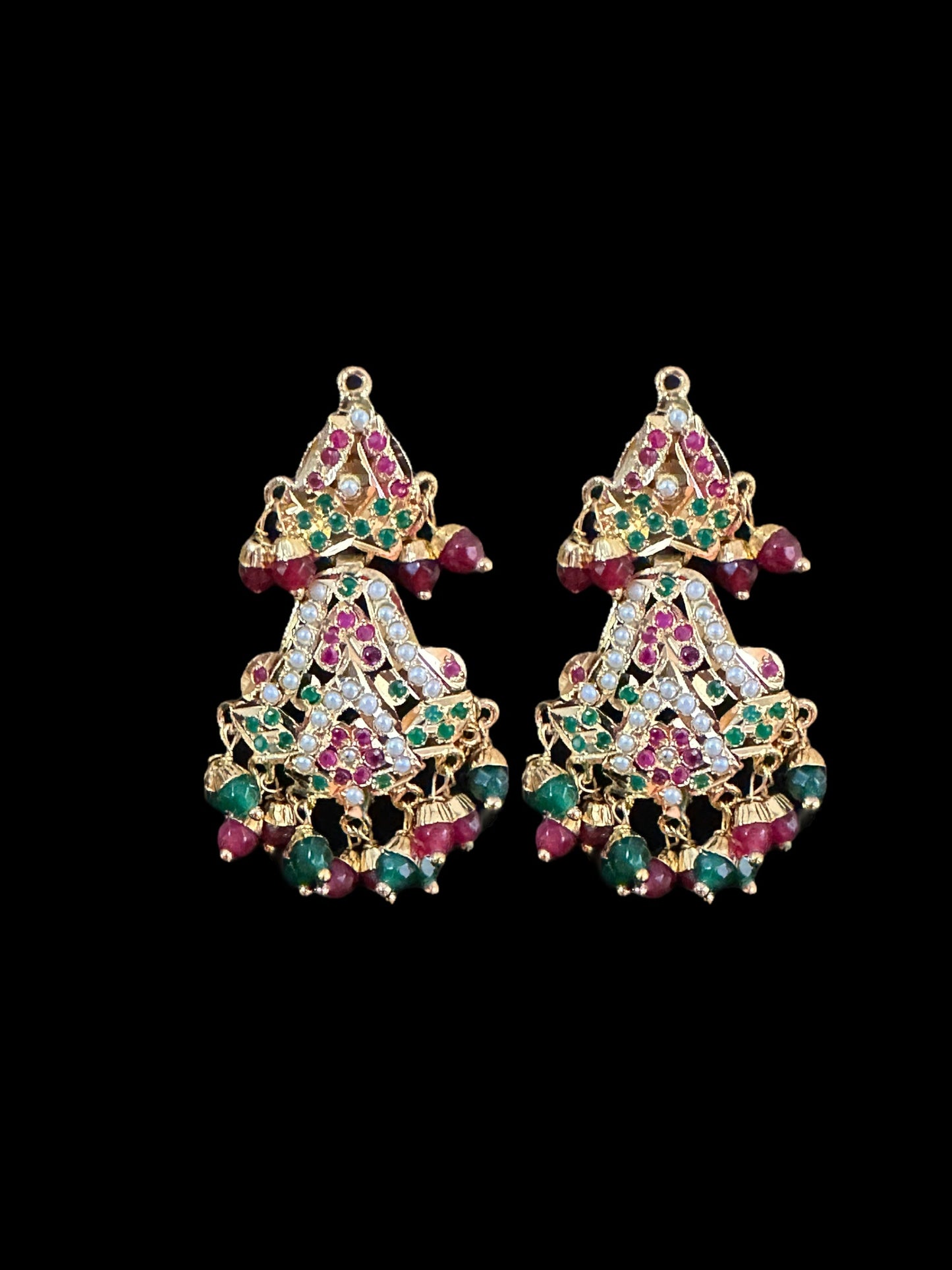 DLN11 jadau rani haar in ruby emerald with fresh water pearls ( READY TO SHIP)