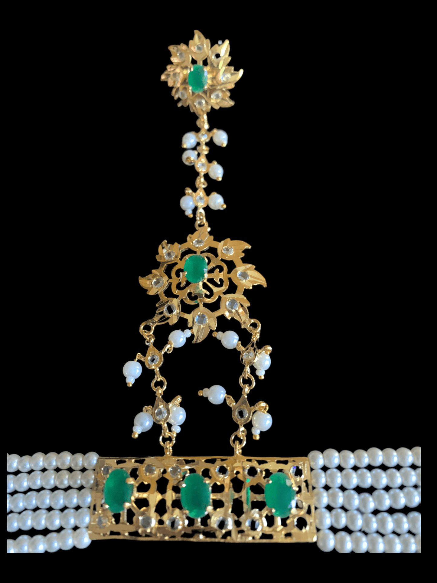 HP3 Nihala Hyderabadi haath Phool in emeralds (READY TO SHIP  )