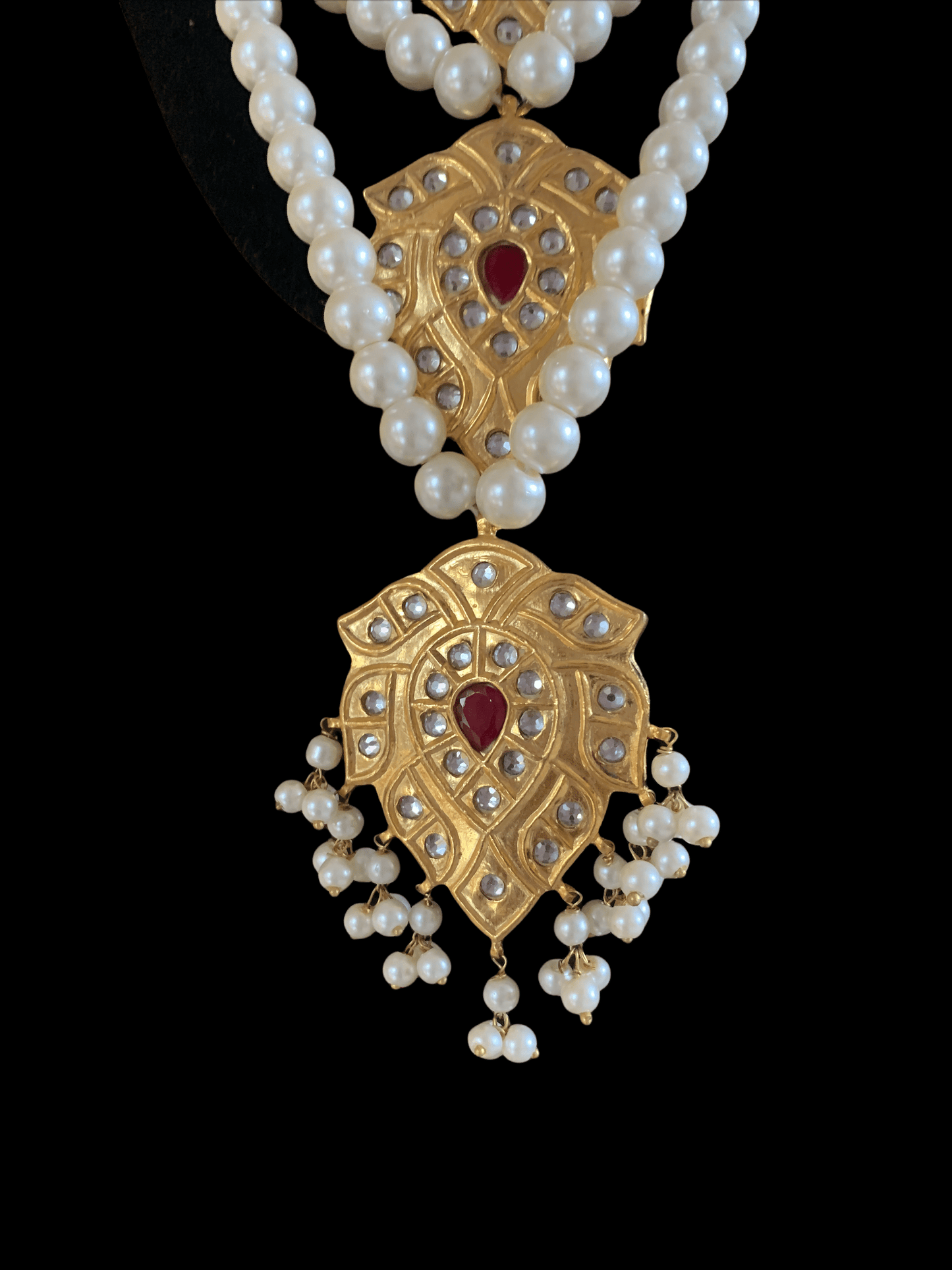 SAT20 Nimra 5 layer long kundan necklace with earrings ( READY TO SHIP )