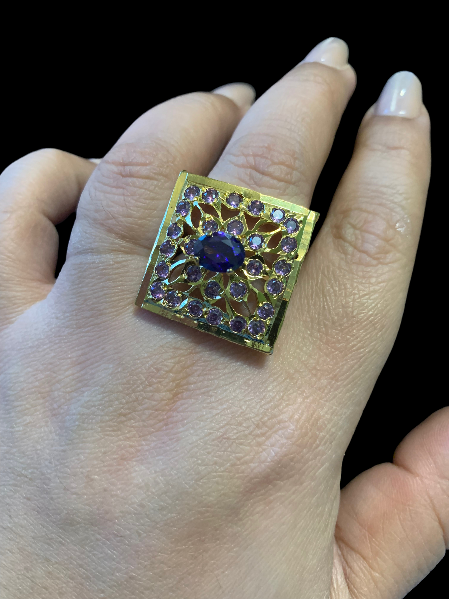 DJR79 Gold plated square ring-  amethyst (  ships in 4 weeks  )
