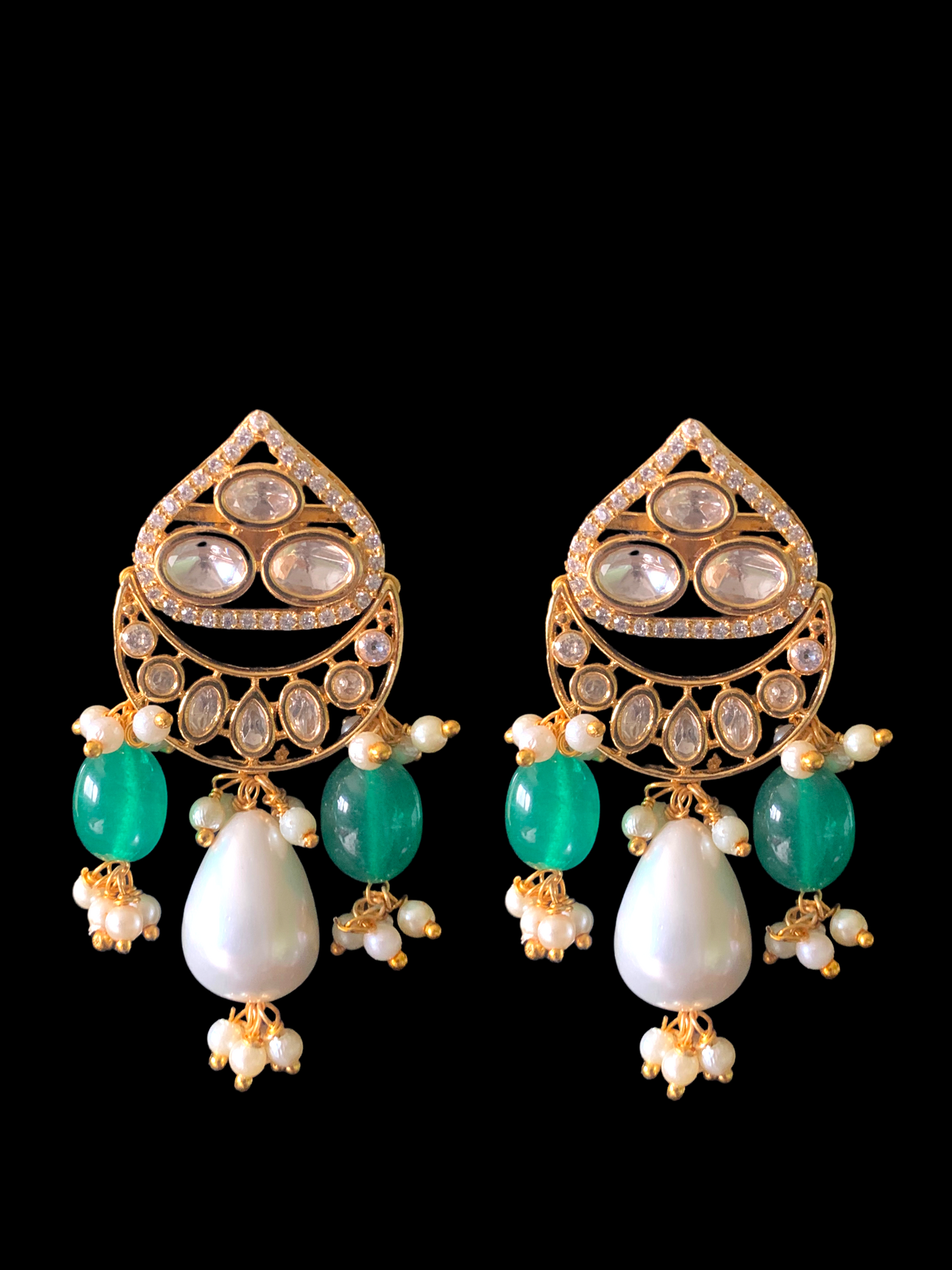 High quality gold plated polki necklace set with tika ( READY TO SHIP)