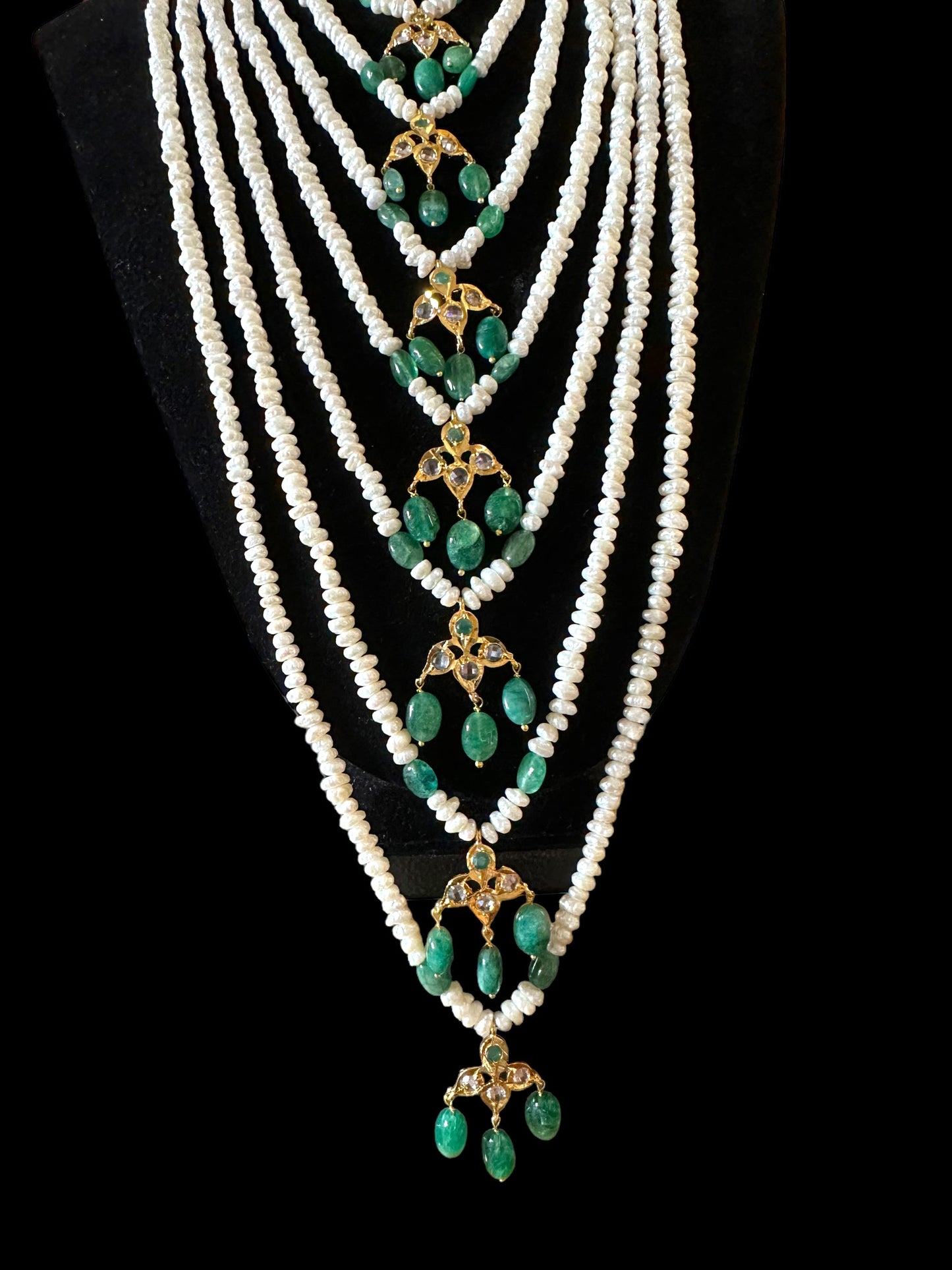 SAT81 Hyderabadi satlada in emerald beads and fresh water pearls (SHIPS IN 2 WEEKS )