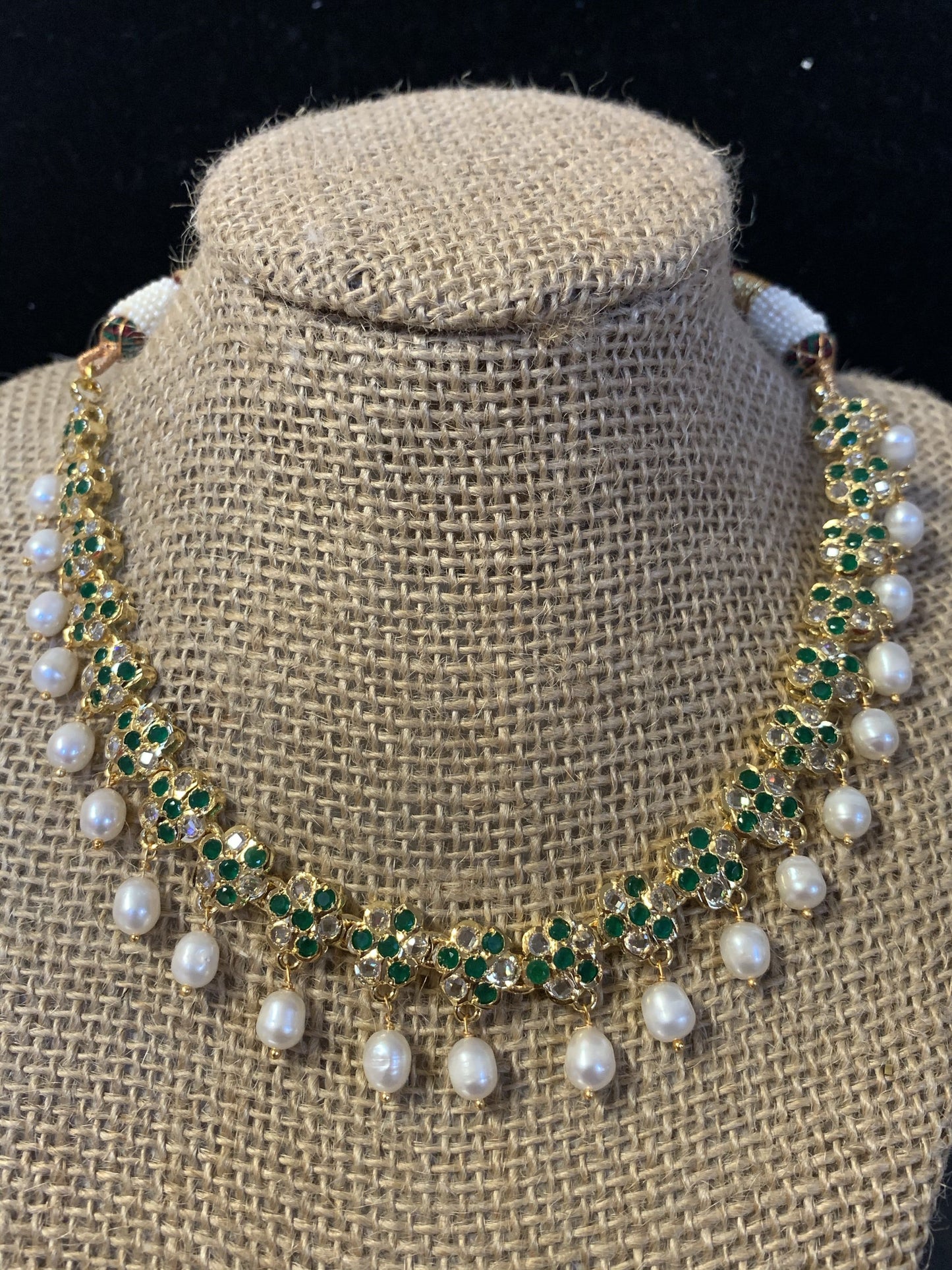Meenaz fresh water pearl necklace set green (SHIPS IN 4 WEEKS )
