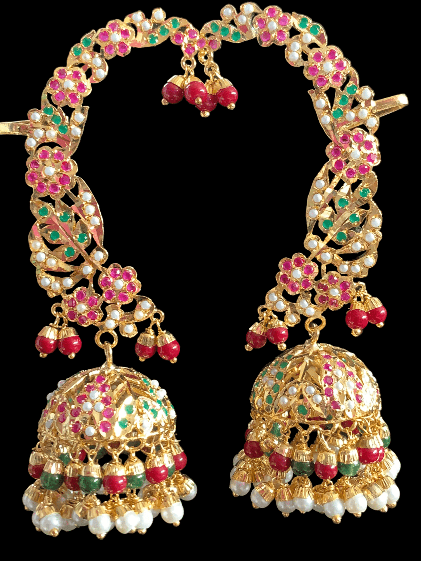DER317 jadau kaanphool earrings in ruby emerald / multicolor ( READY TO SHIP )