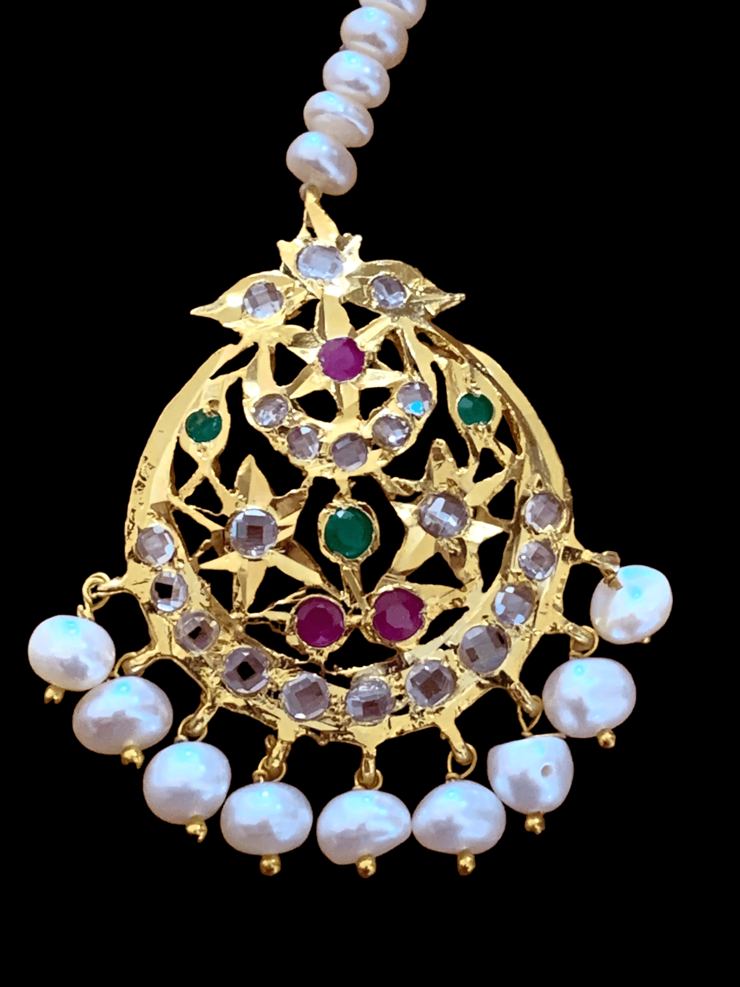 DJTK63 Lahar fresh water pearl tika in ruby emerald (SHIPS IN 4 WEEKS )