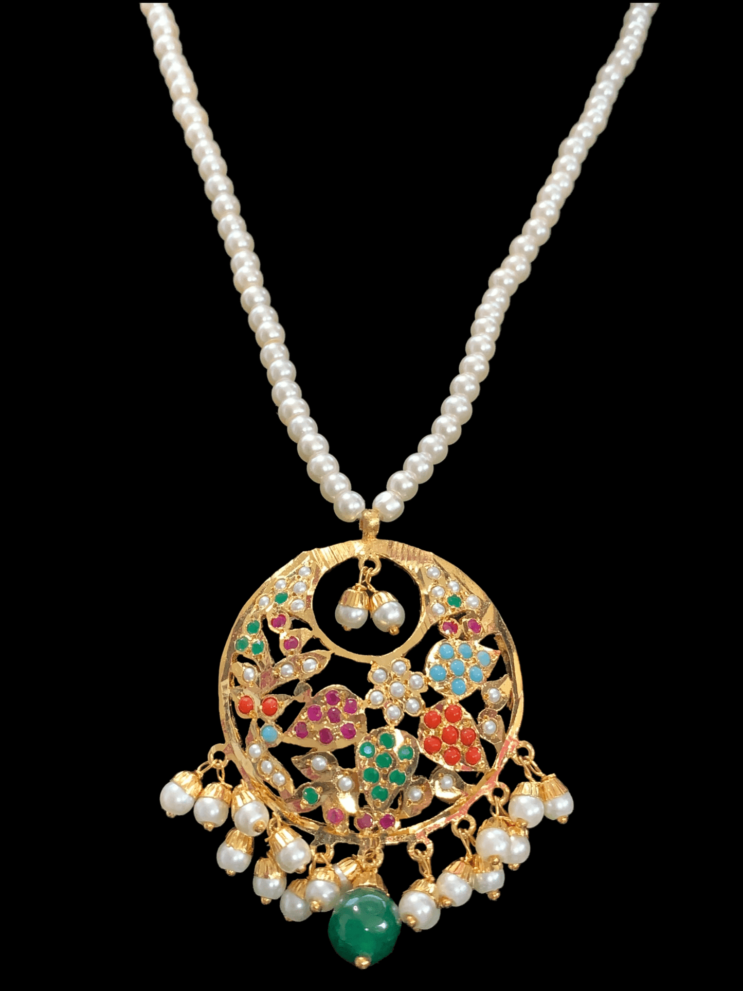 PS447 Naina pendant set ( Navratan ) ( READY TO SHIP)