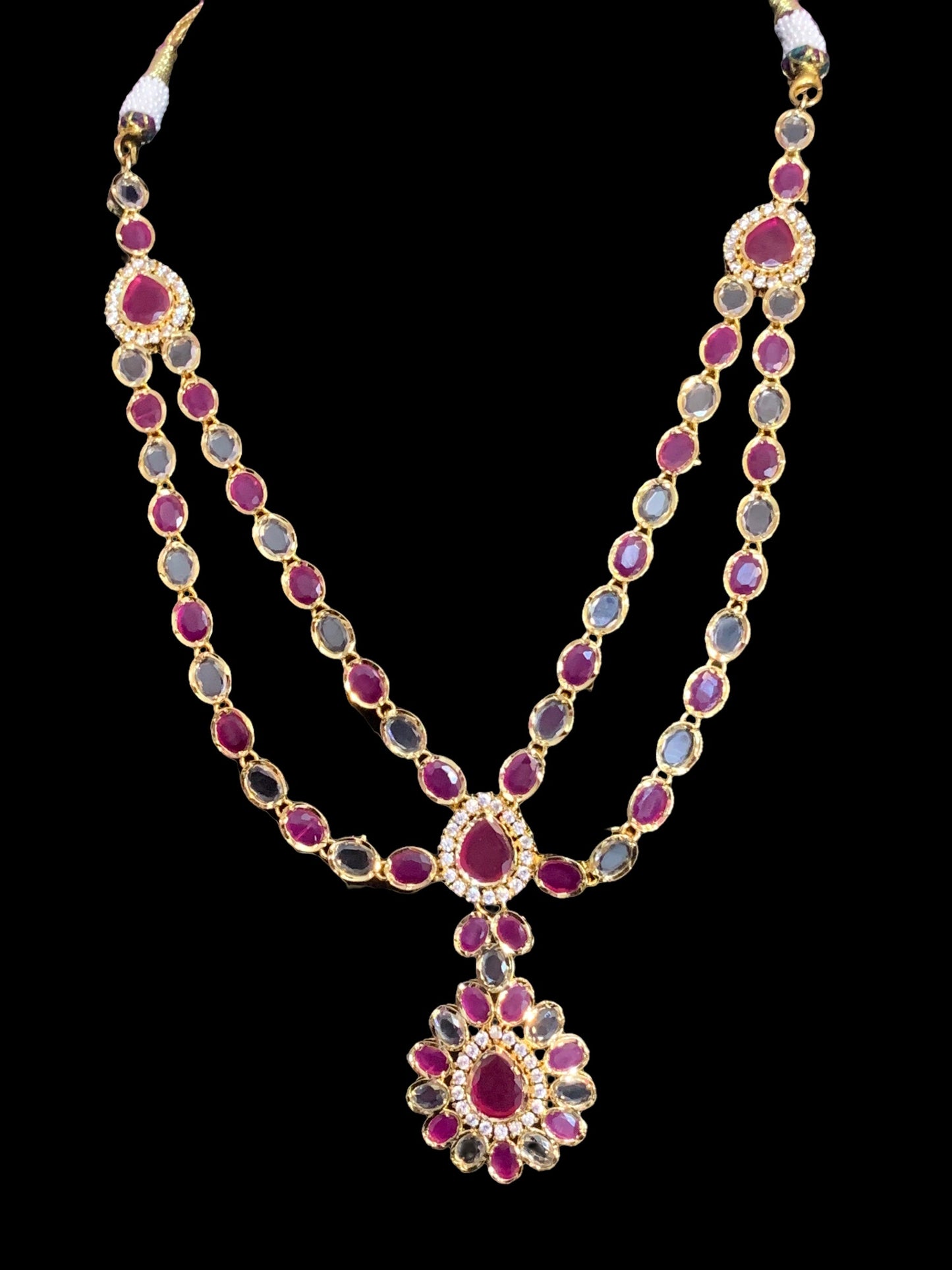 NS363 Farhat ruby gold plated short necklace with earrings