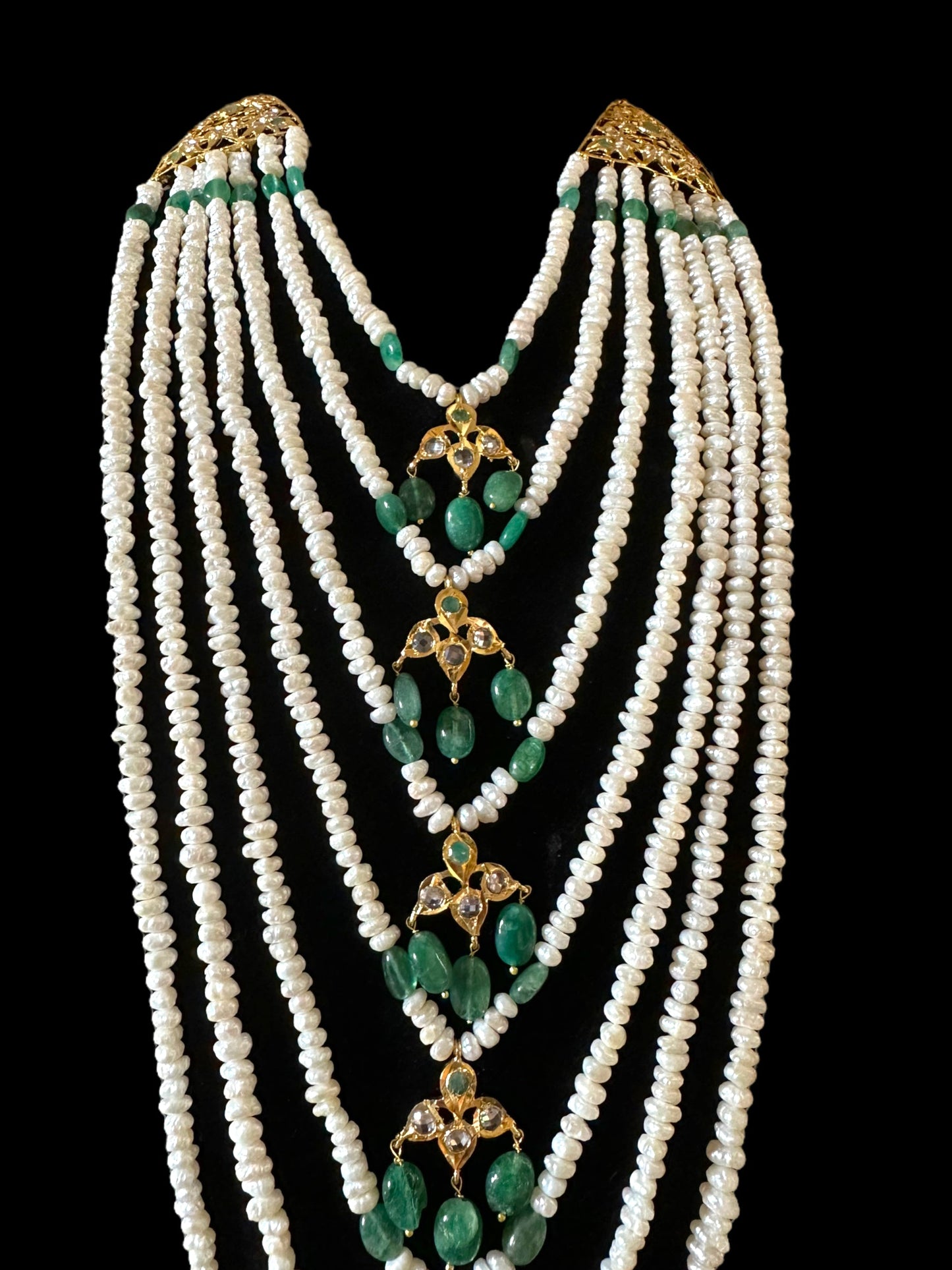 SAT81 Hyderabadi satlada in emerald beads and fresh water pearls (SHIPS IN 2 WEEKS )
