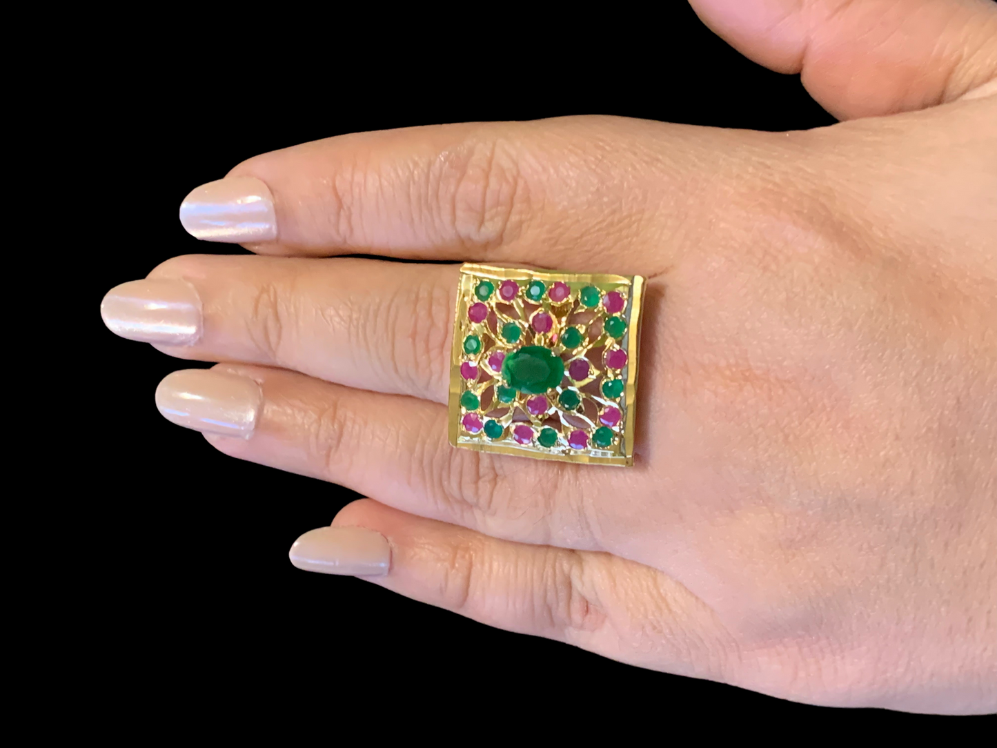 DJR82 Gold plated square ring- multicolor ( READY TO SHIP)