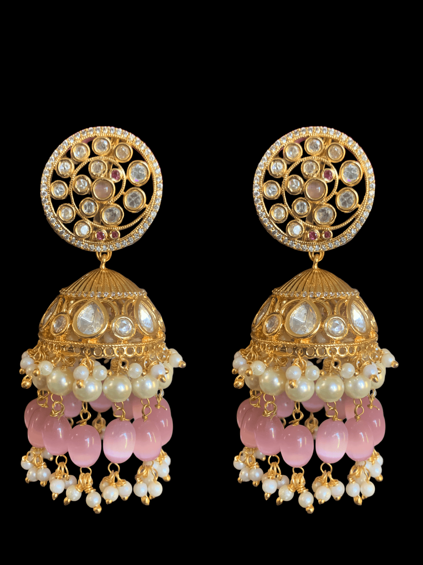 DER251 Shamini polki jhumka - pink ( READY TO SHIP )