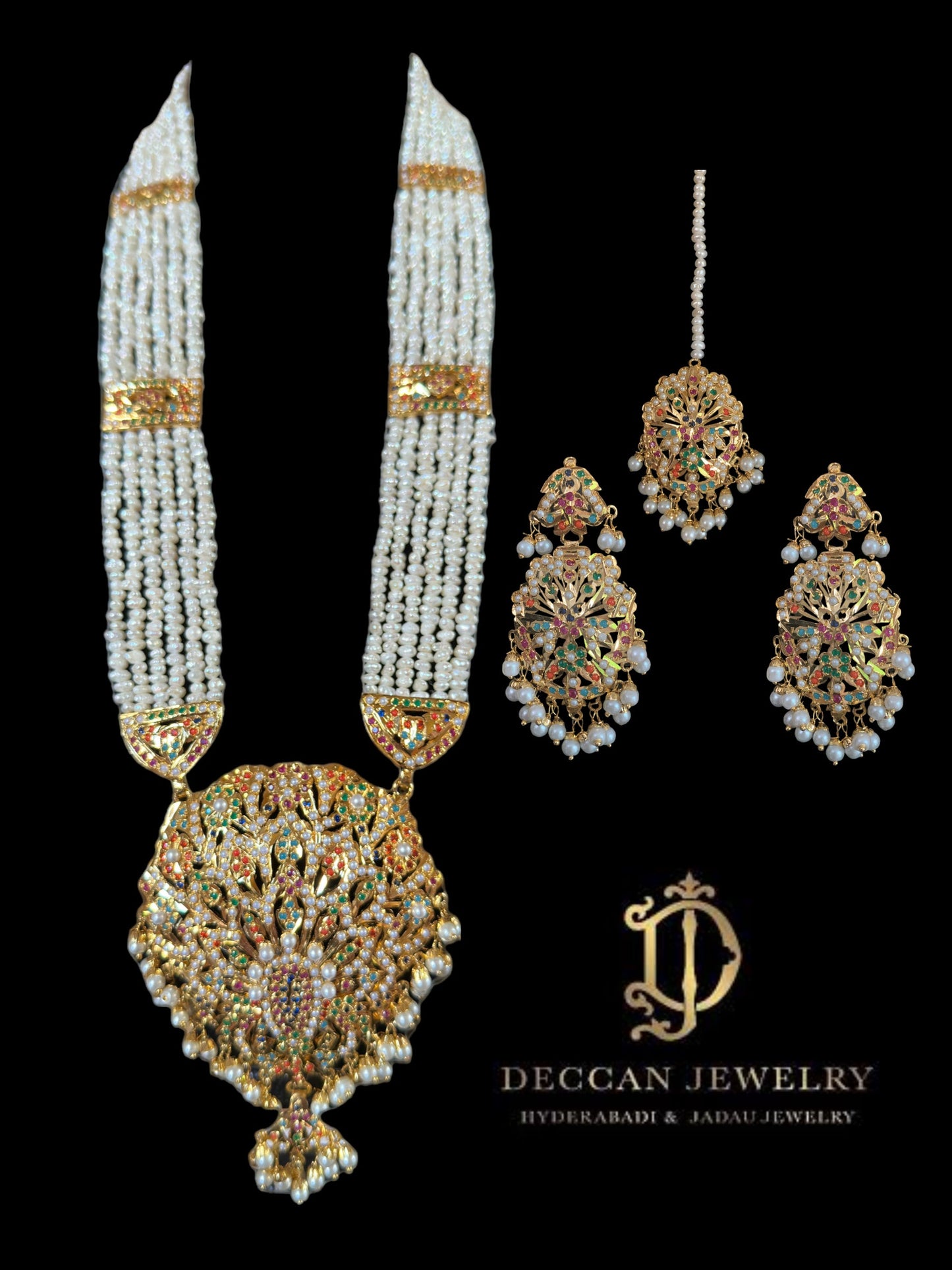 LN208 punjabi Jadau Rani haar in fresh water pearls ( READY TO SHIP )