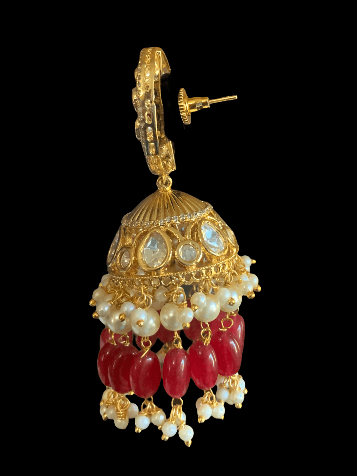 DER253 Shamini polki jhumka -ruby ( READY TO SHIP )