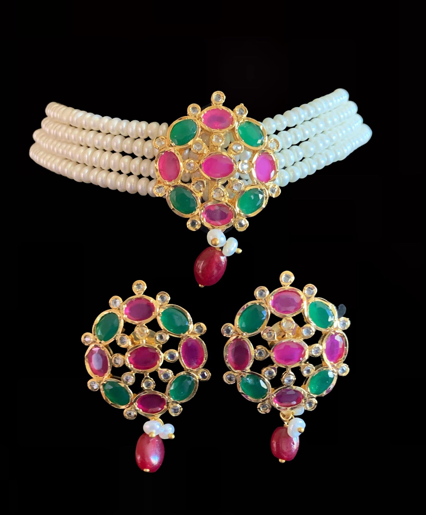 C13 Alma fresh water pearl choker set ( RUBY EMERALD ) ( READY TO SHIP )