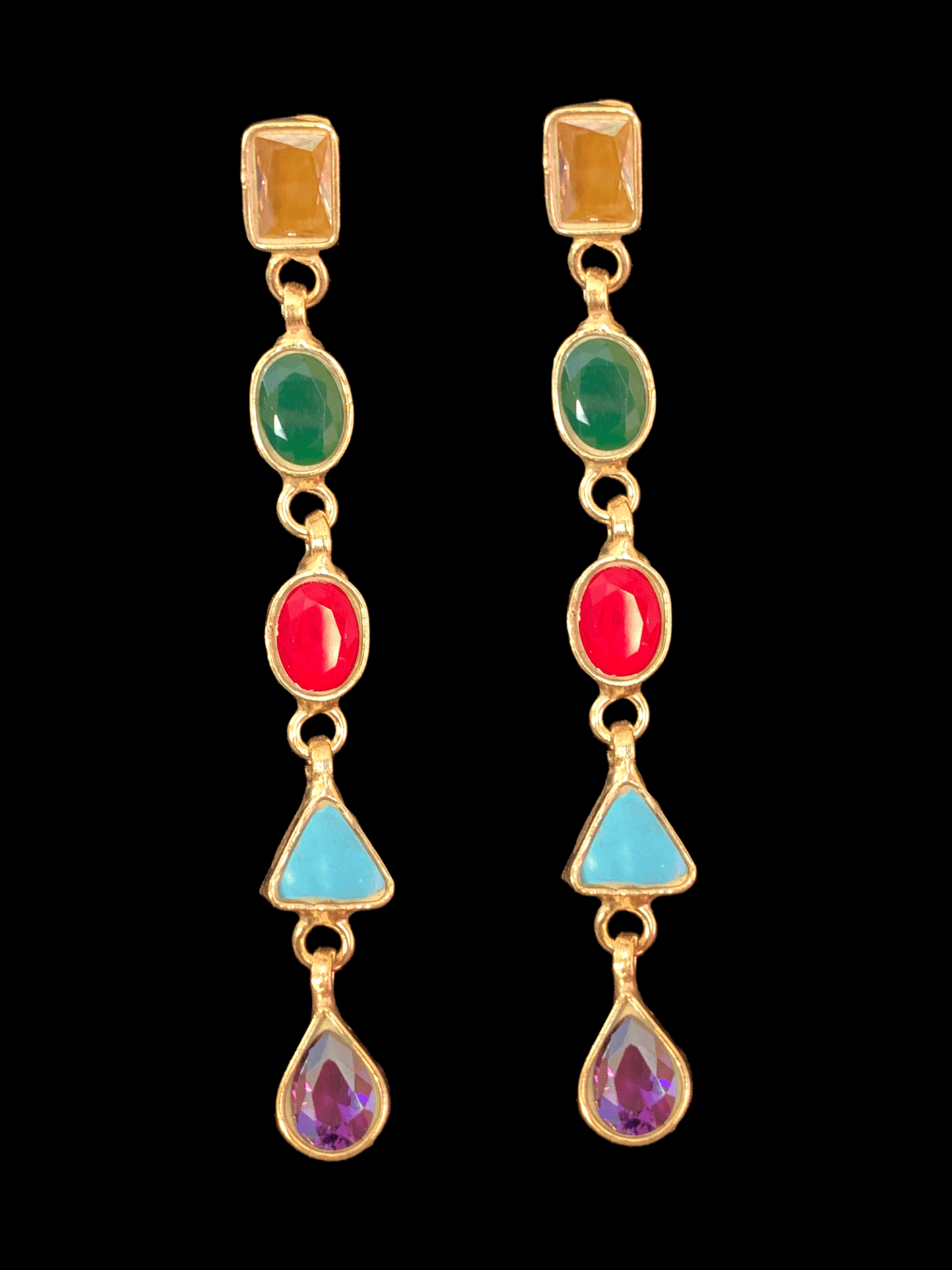 SAT45 Mona three layer navratan mala with earrings ( READY TO SHIP)