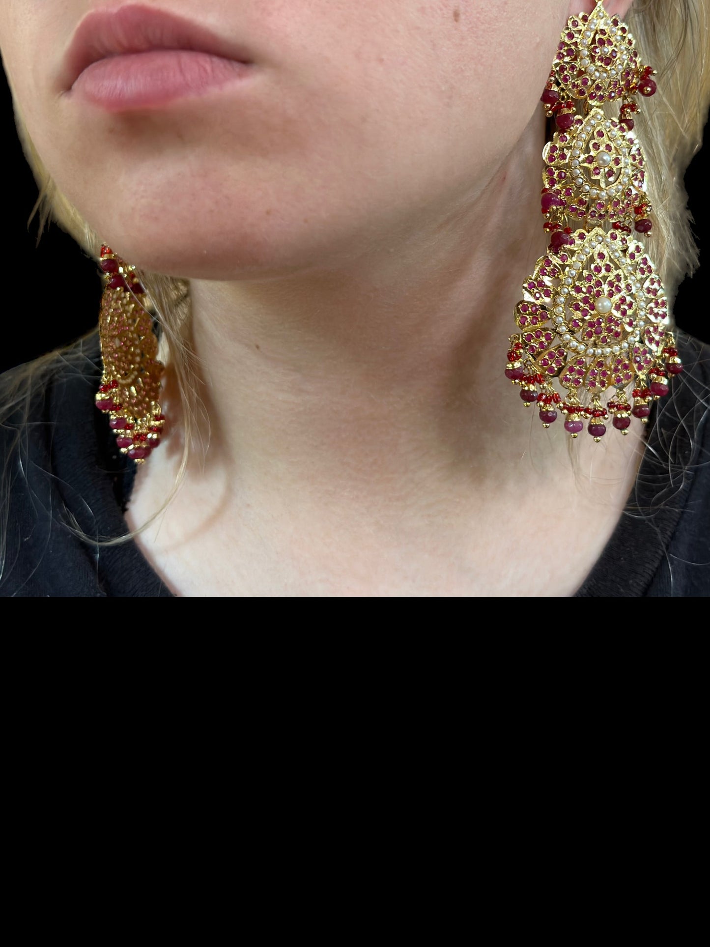 DER504 Mya gold plated earrings - ruby ( READY TO SHIP )