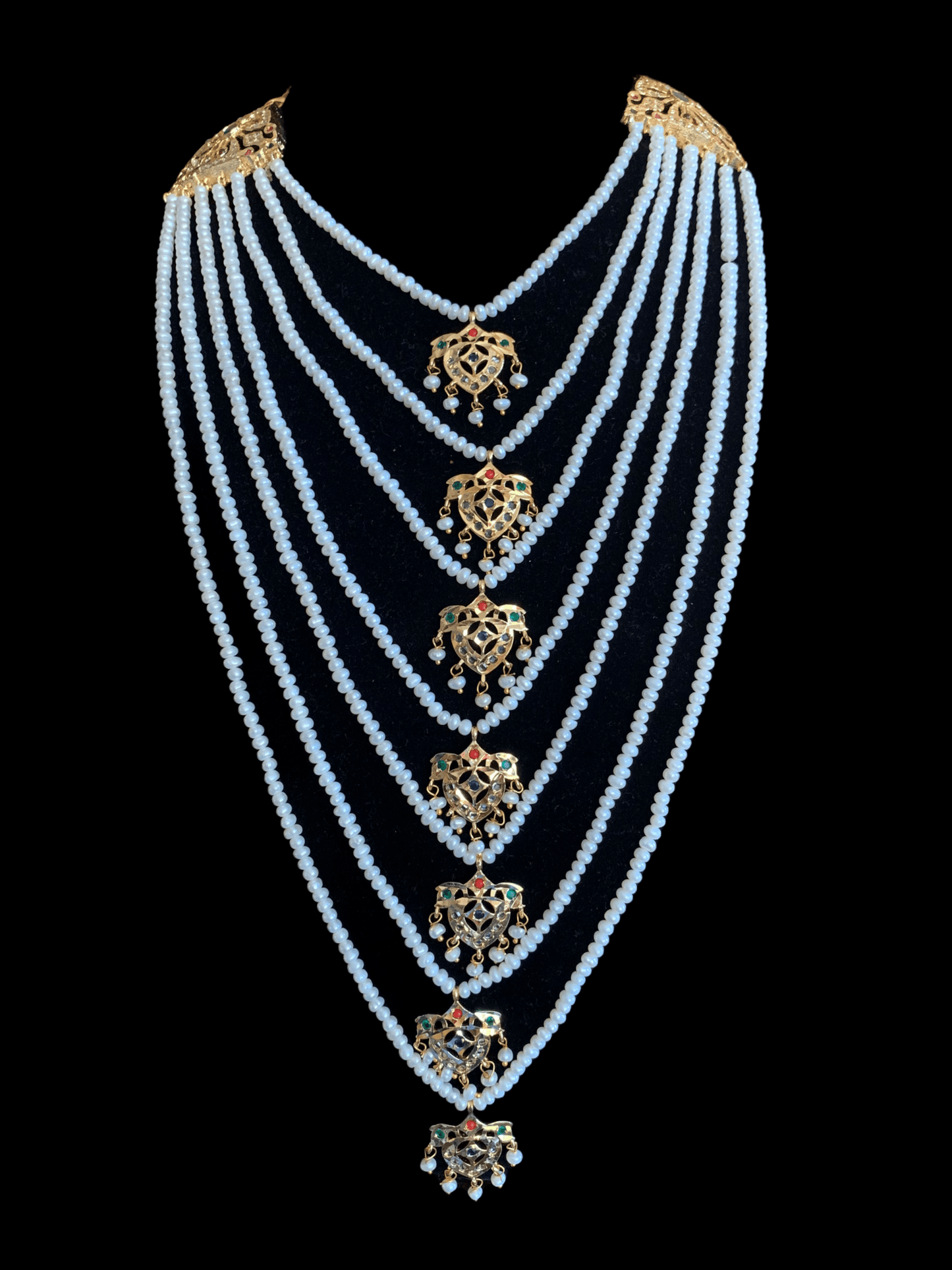 SAT8 Talia satlada in fresh water pearls - navratan (READY TO SHIP)