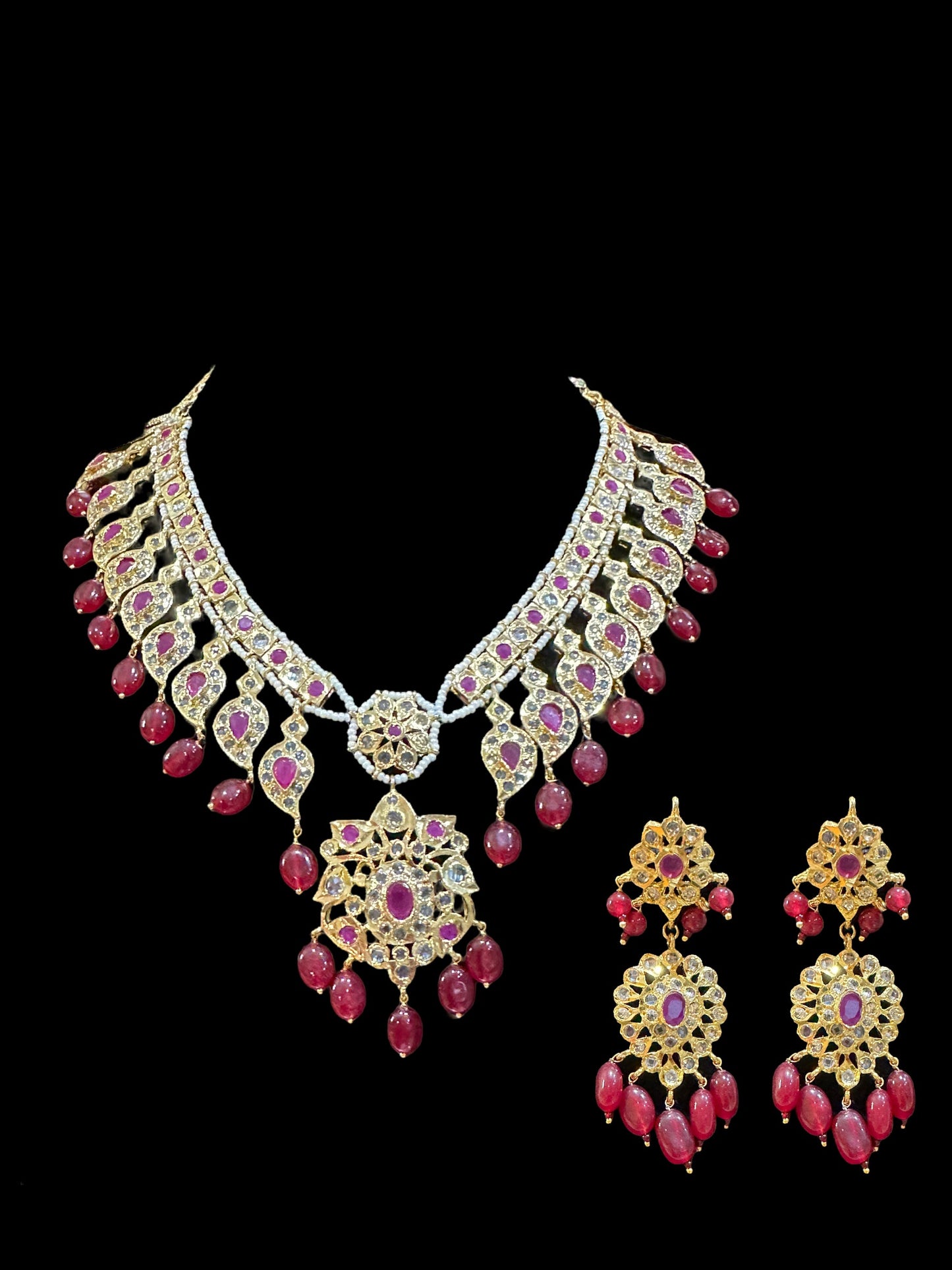 DNS15 Palakh ruby mango necklace set (SHIPS IN 4 WEEKS )