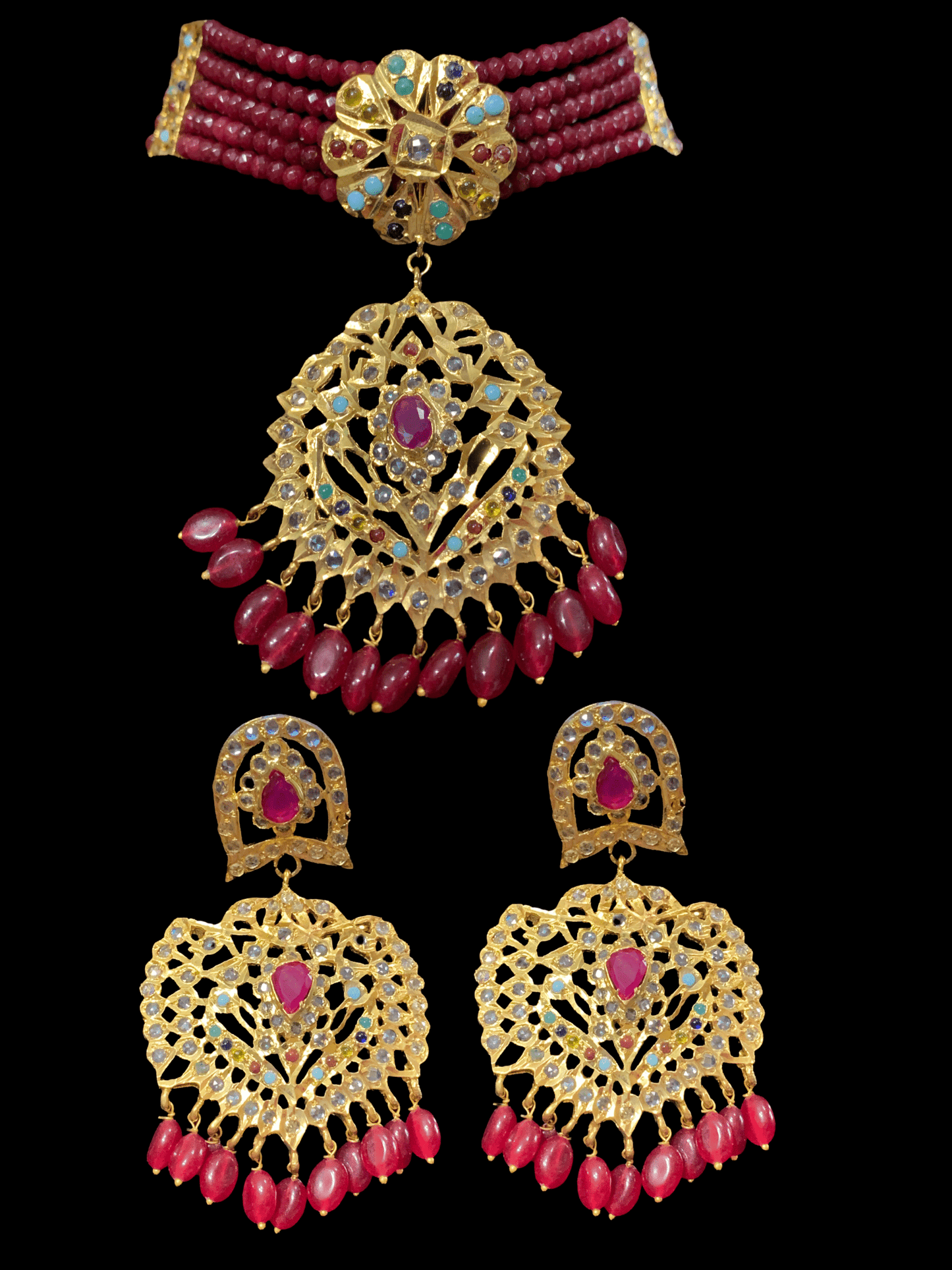 C54 Jenna jadau navratan choker with earrings( READY TO SHIP )