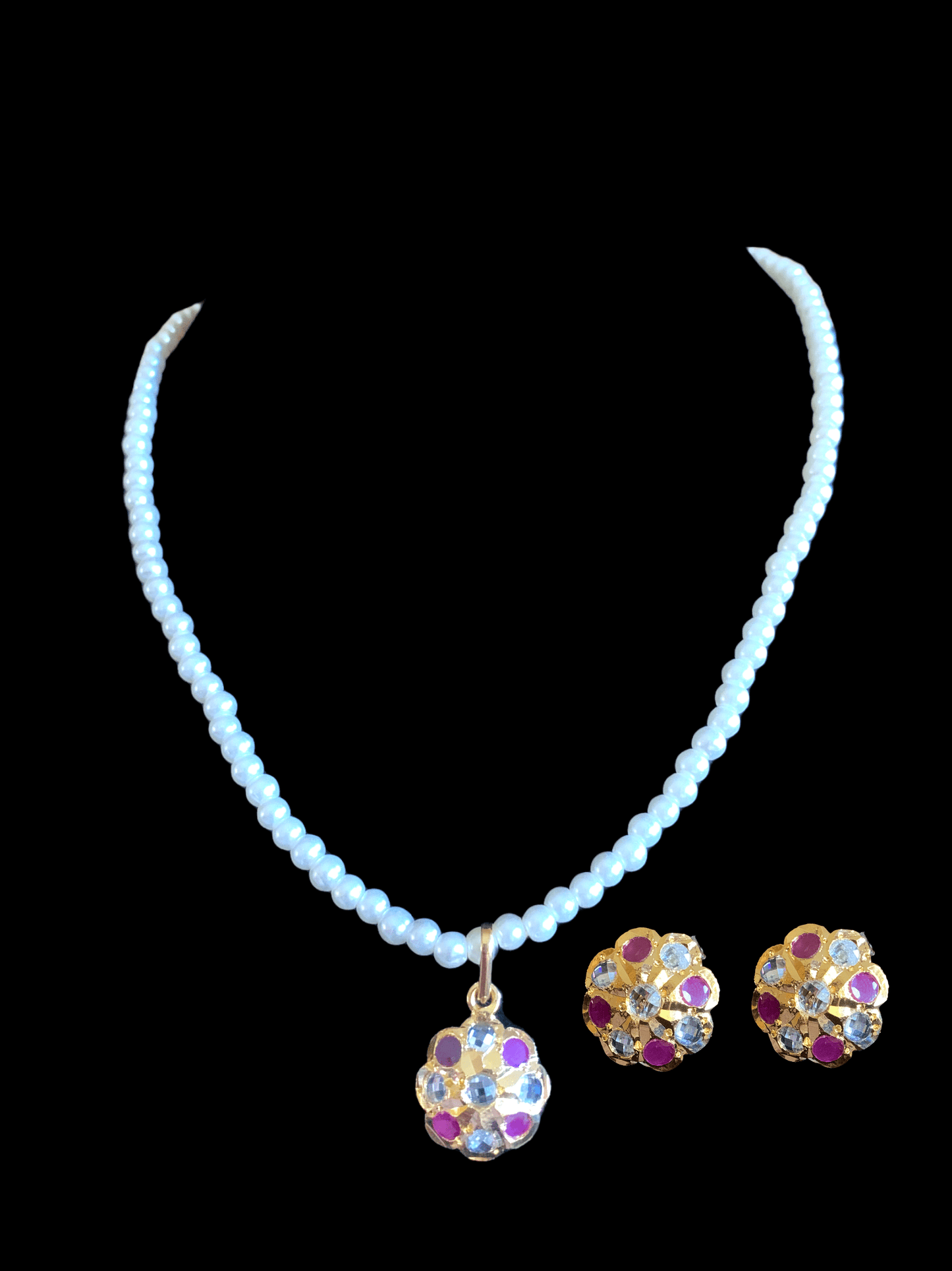 PS429 Sara hyderabadi Jadau flower pendant and earrings set in ruby ( READY TO SHIP )