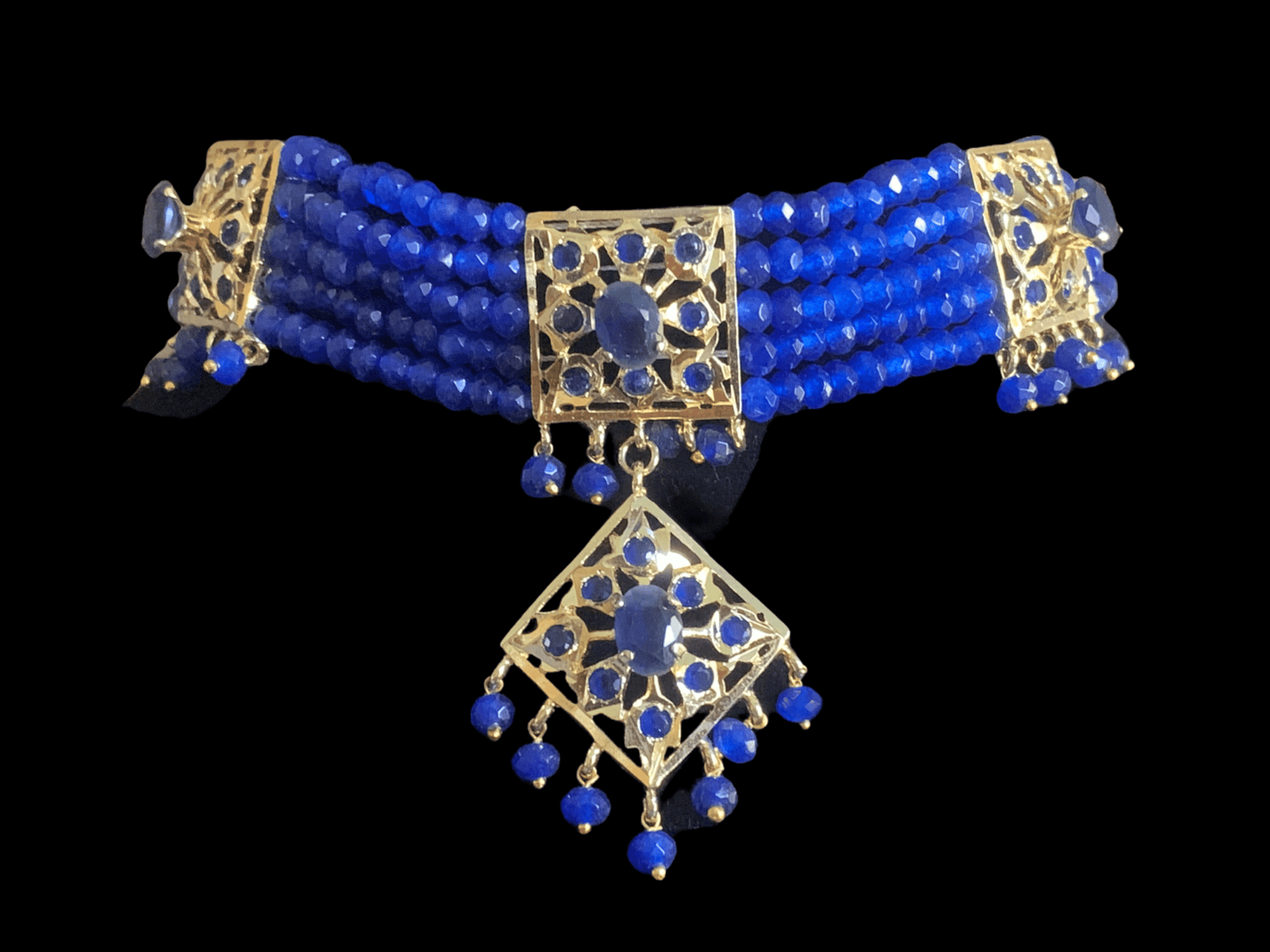 C125 Anushay choker set in blue beads ( SHIPS IN 4 WEEKS )