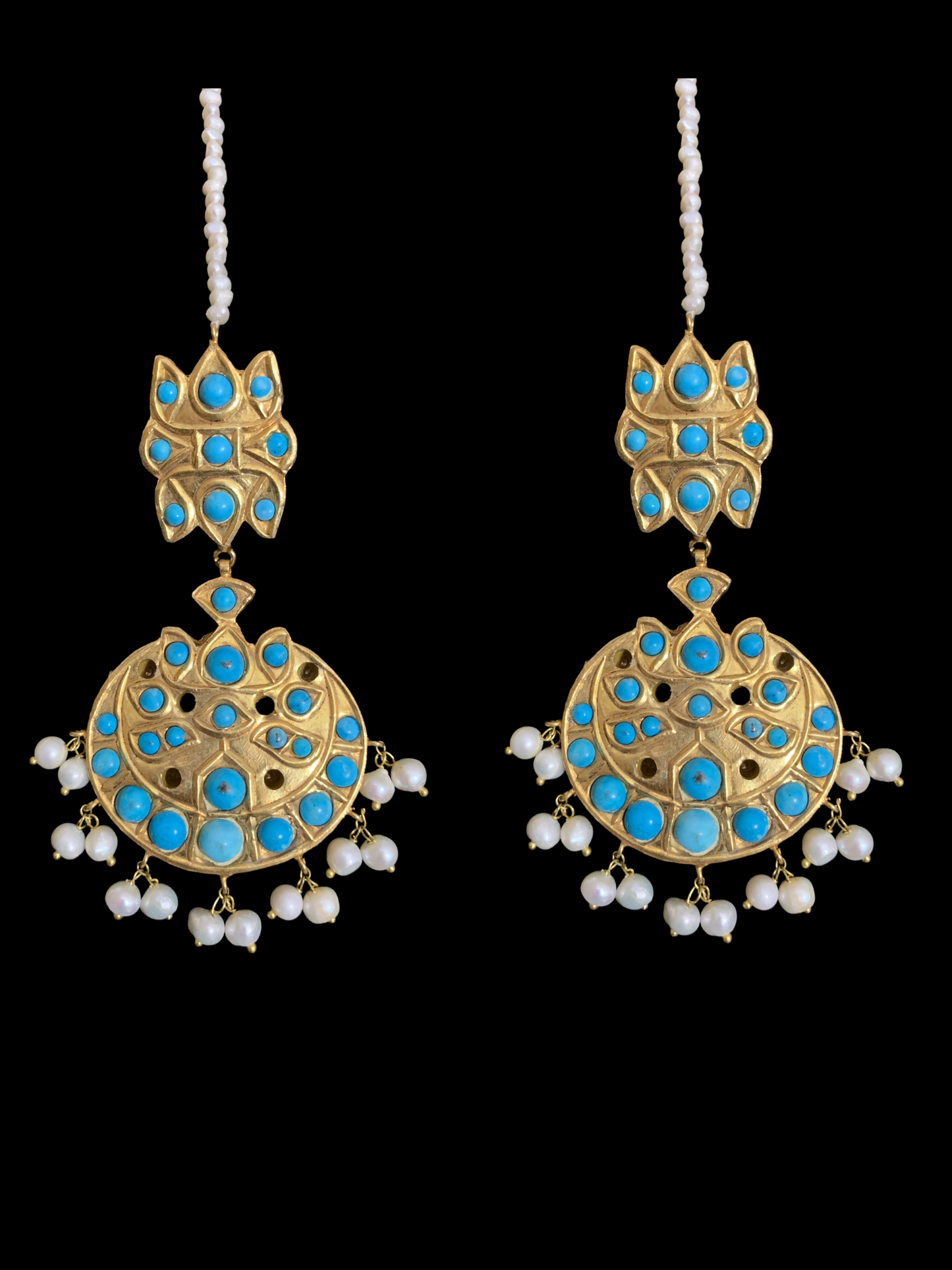 DJET30 Reza gold plated turquoise with fresh water pearls earrings tika ( READY TO SHIP)