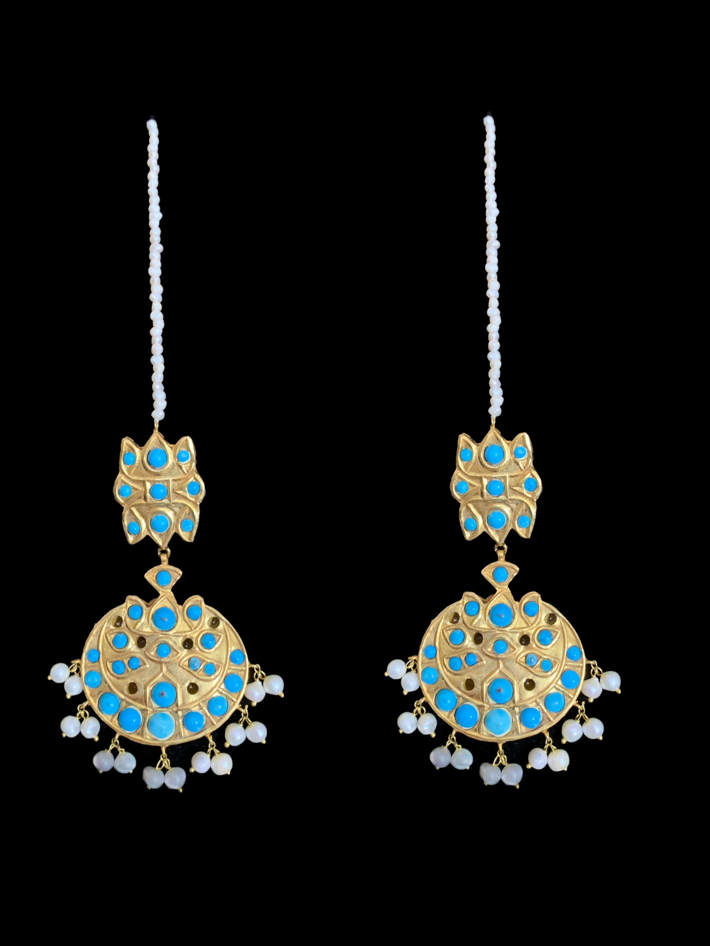 DJET30 Reza gold plated turquoise with fresh water pearls earrings tika ( READY TO SHIP)