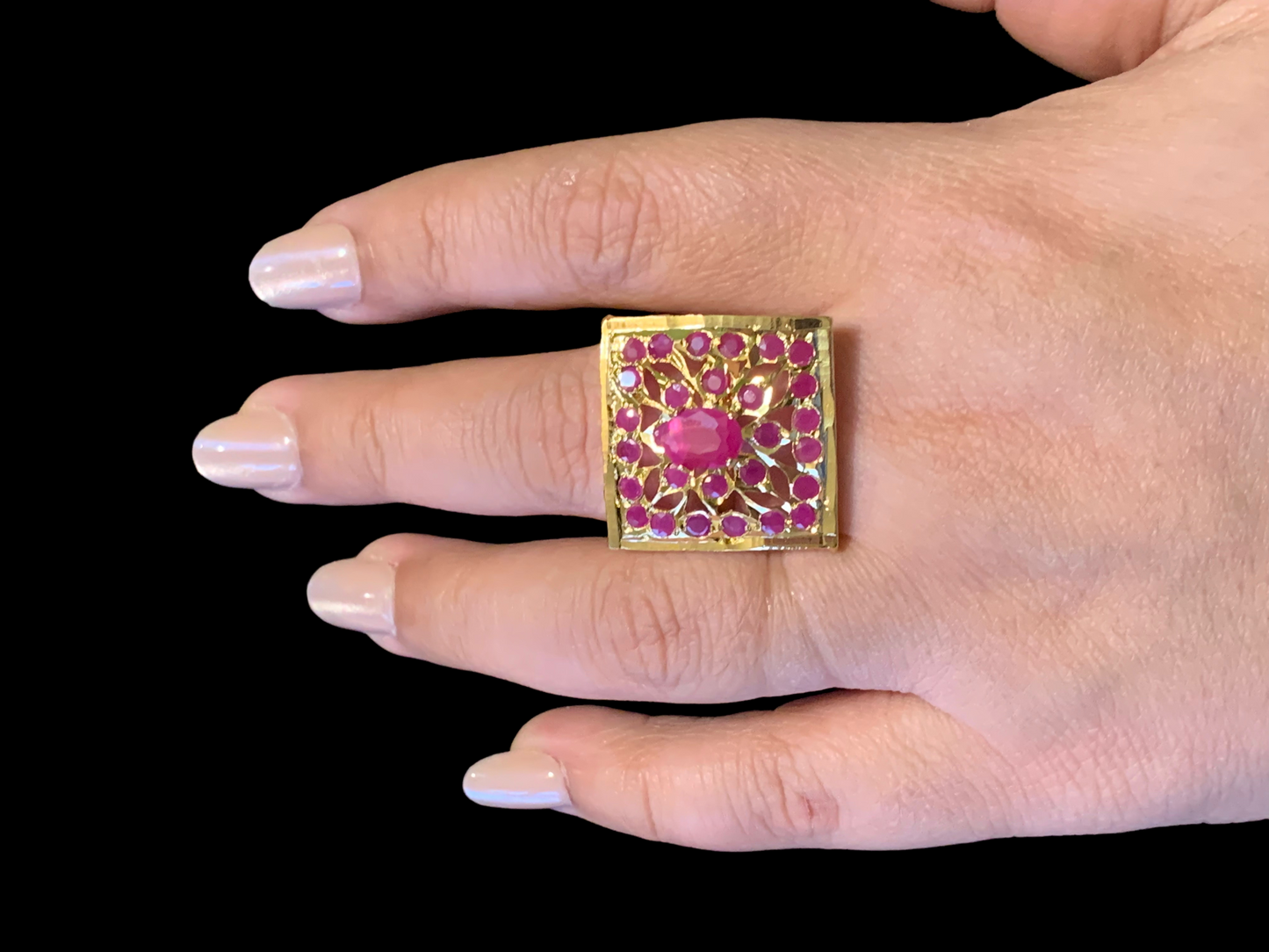 DJR83 Gold plated square ring- RUBY ( READY TO SHIP)