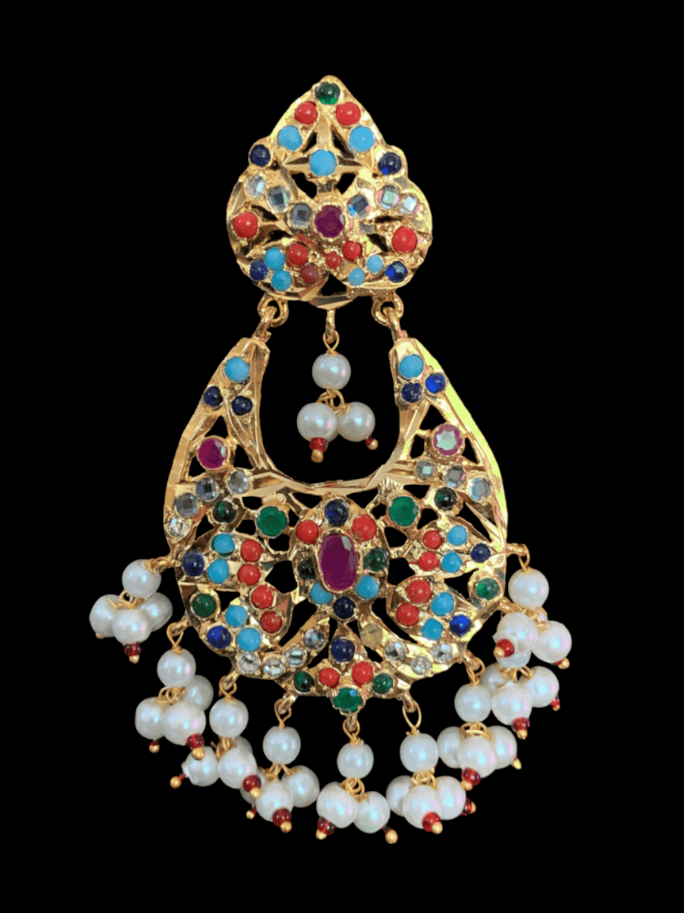 DER178 Panchi high quality Hyderabadi chandbali in navratan ( READY TO SHIP )