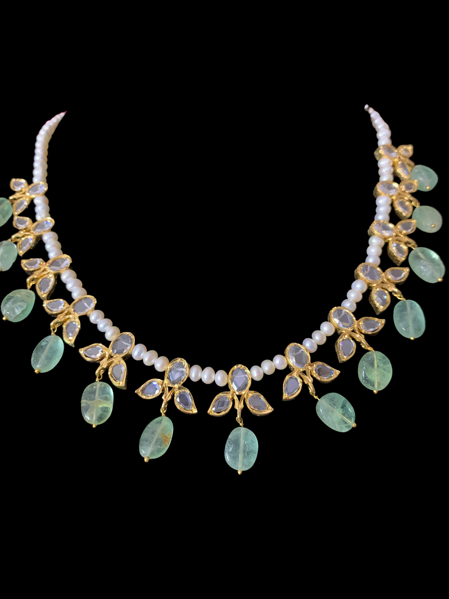 ZAFRIN gold plated silver necklace set in emerald beads ( SHIPS IN 4 WEEKS )