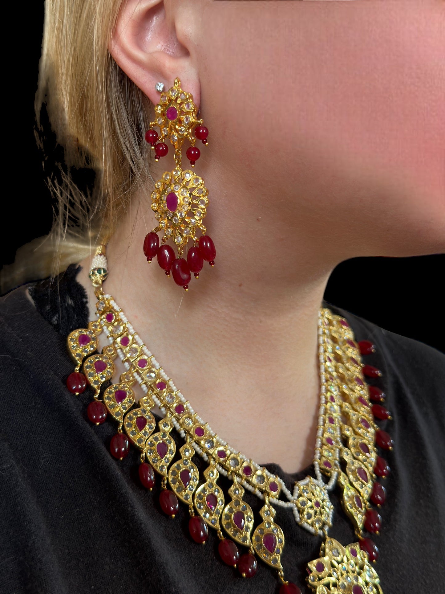 DNS15 Palakh ruby mango necklace set (SHIPS IN 4 WEEKS )