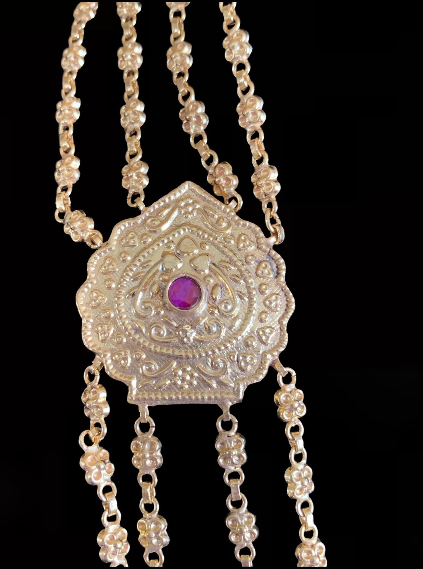 LN42 Chanda gold plated Rani haar with earrings tika ( READY TO SHIP)