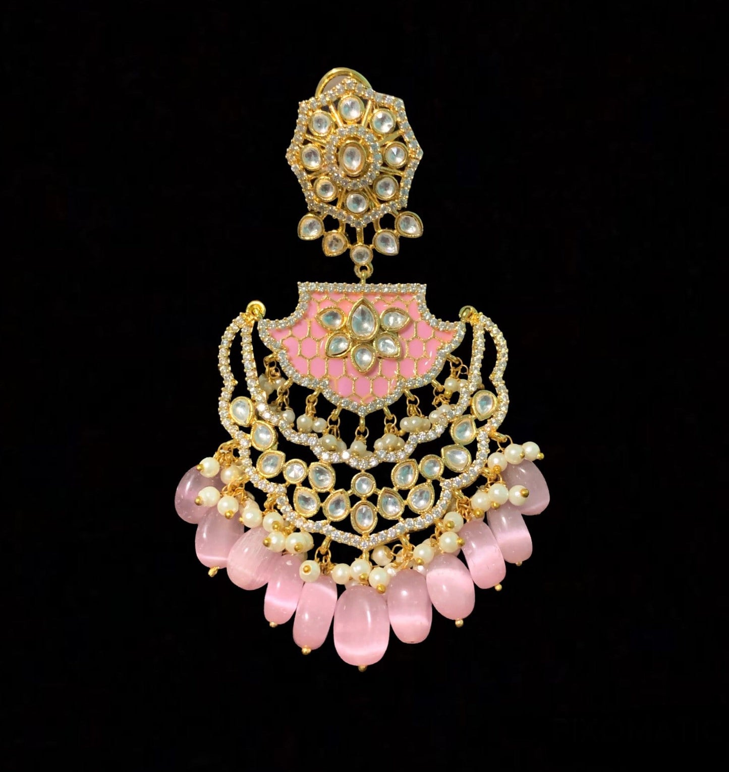 DER154 polki with pink meenakari statement earrings ( READY TO SHIP)