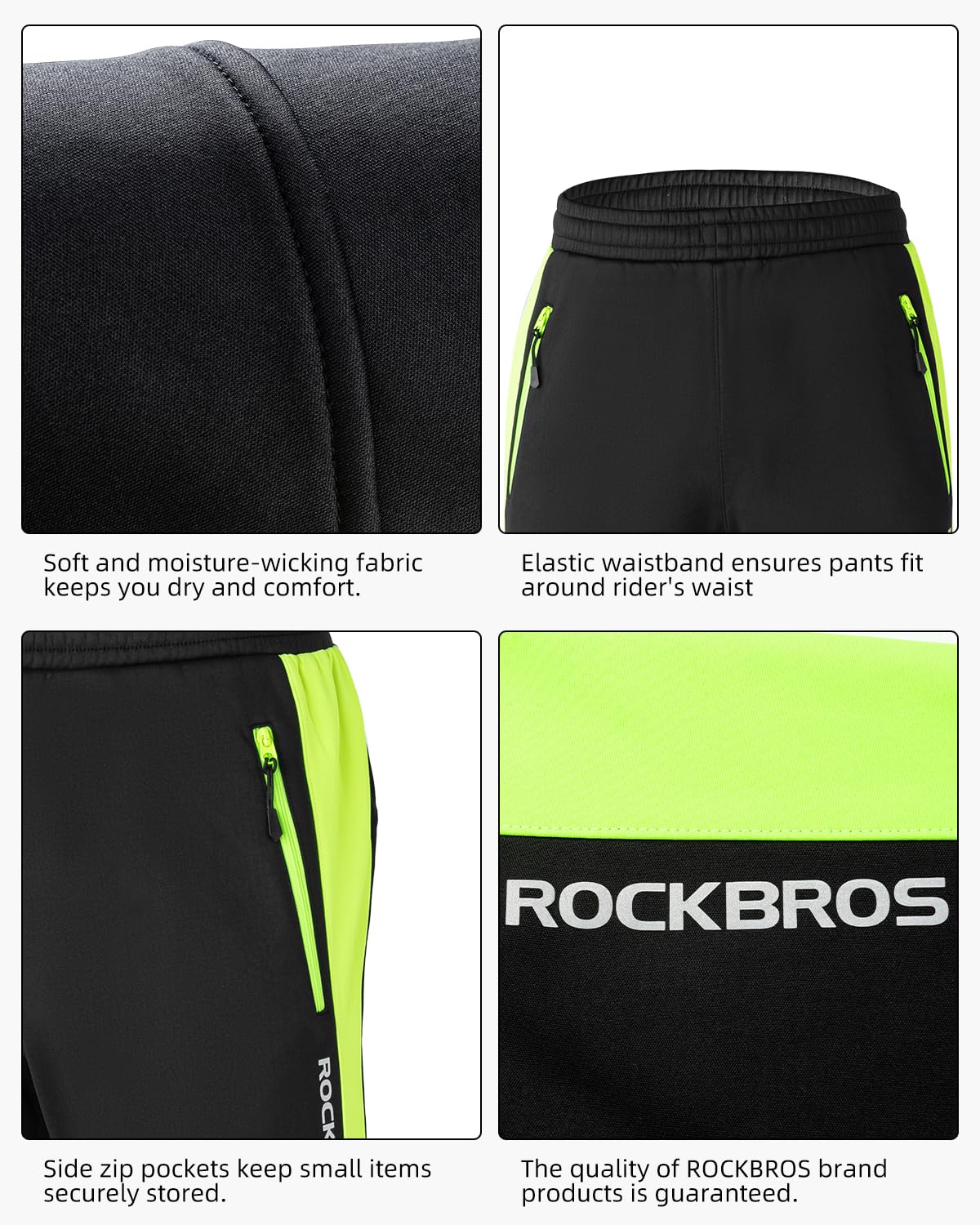 ROCKBROS Men’s Windproof Winter Cycling Pants warmth fleece-lined for outdoor hiking
