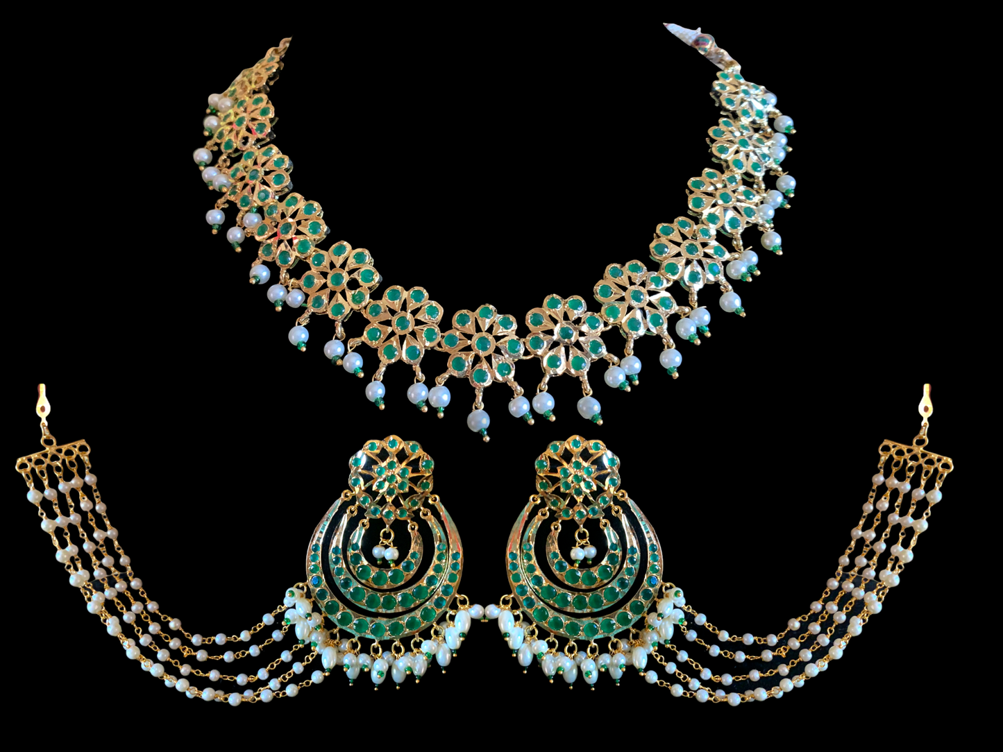 NS373 Malavika necklace set in green ( SHIPS IN 4 WEEKS)