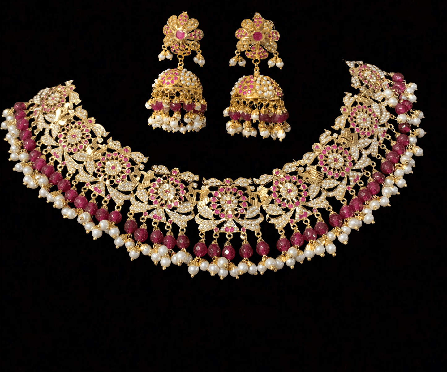 NS163 Rashmika jadau necklace with jhumka ( rubies ) ( READY TO SHIP )