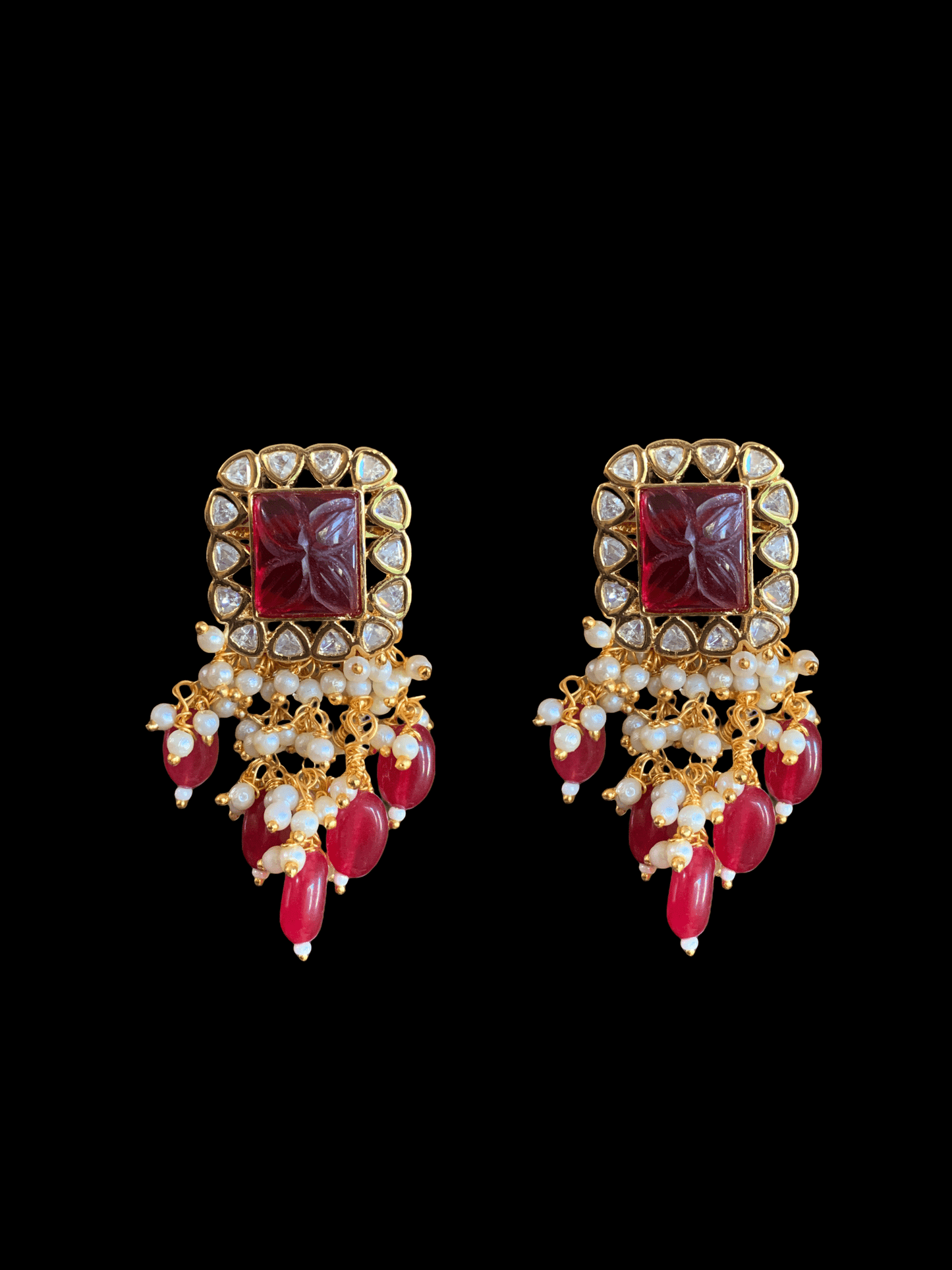 LN91 Mithali high quality cz polki necklace set - Ruby ( READY TO SHIP)