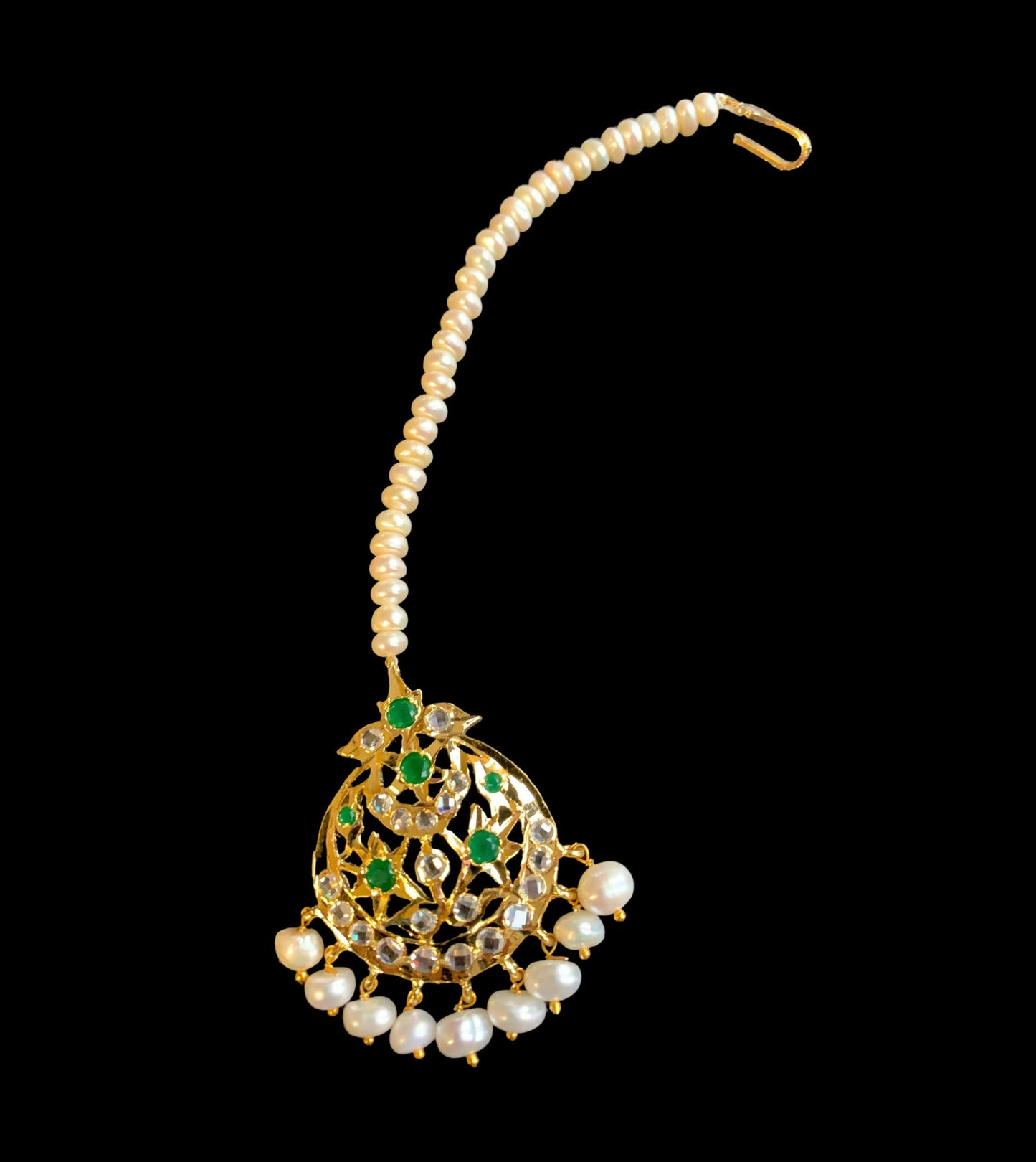 DJTK58  Lahar fresh water pearl  tika in green  ( READY TO SHIP )