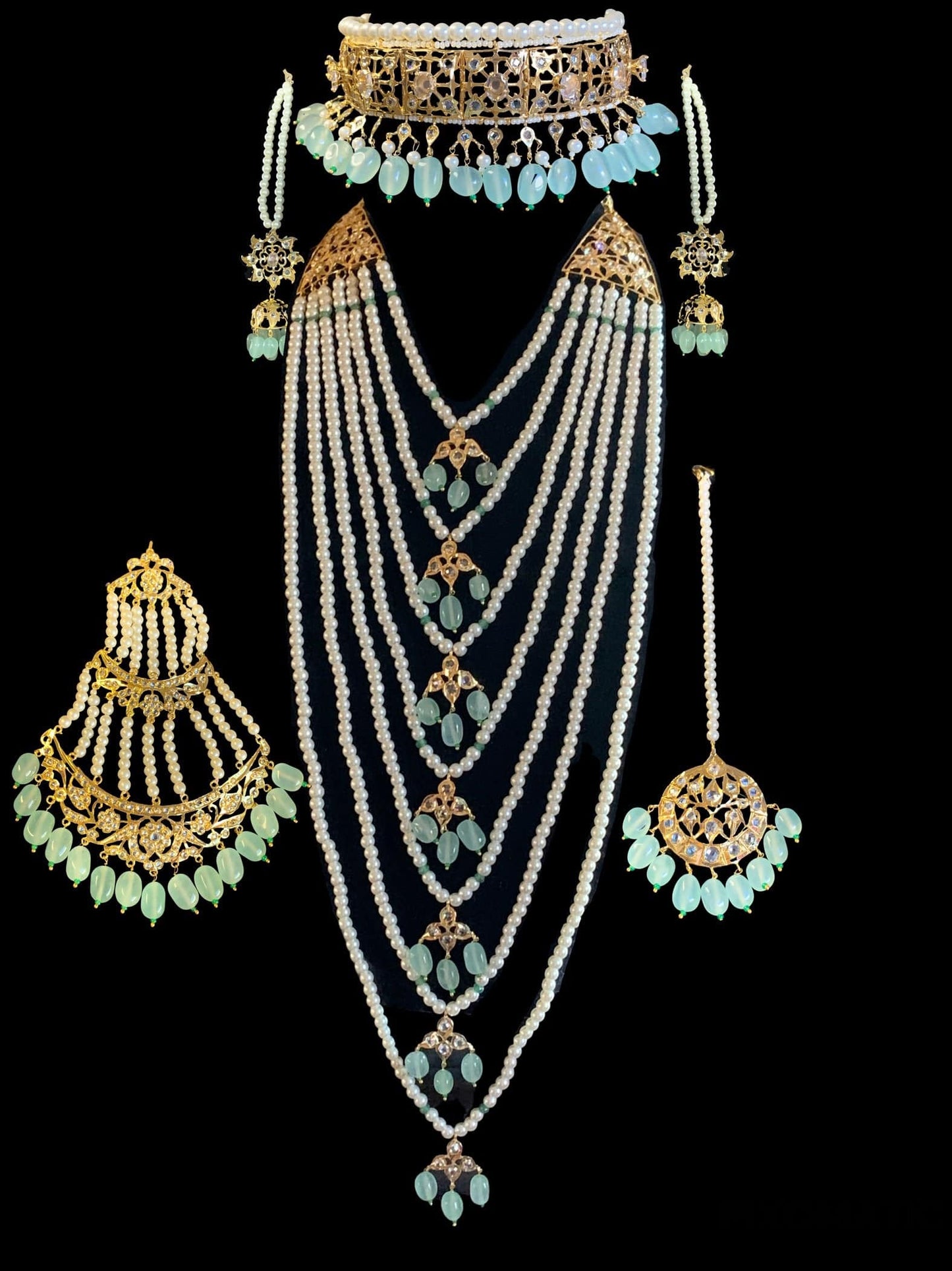 BR319 Insia hyderabadi bridal set in sea green beads ( SHIPS IN 2 WEEKS )