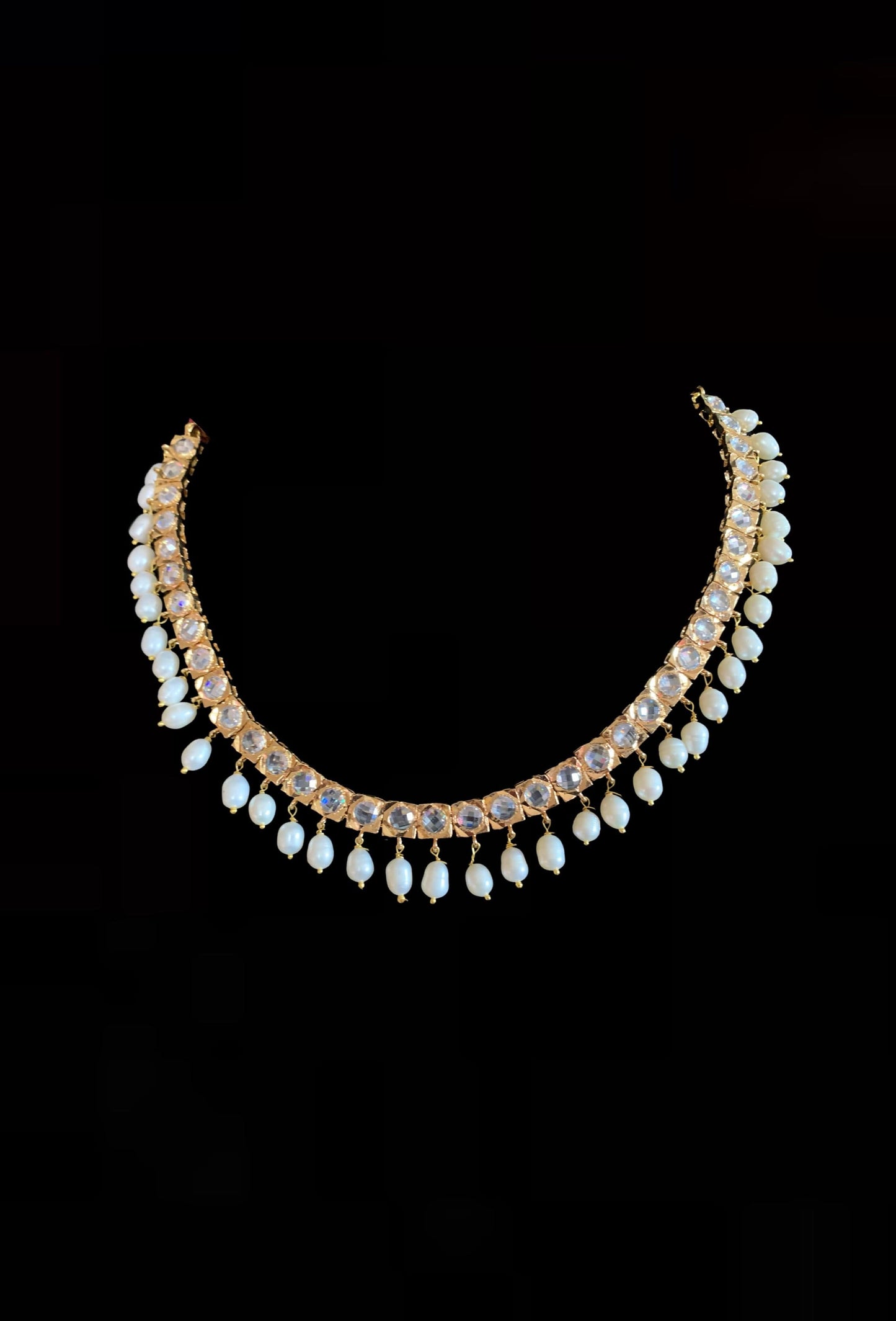 NS195 Barfi necklace with Chandbali in fresh water pearls ( READY TO SHIP )