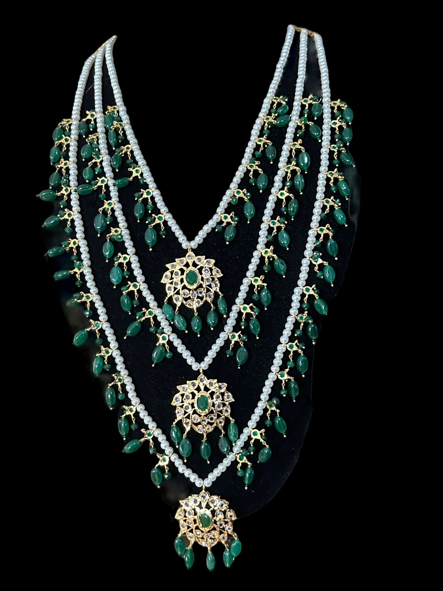 SAT78 Farmana three layer Hyderabadi necklace with earrings ( READY TO SHIP )