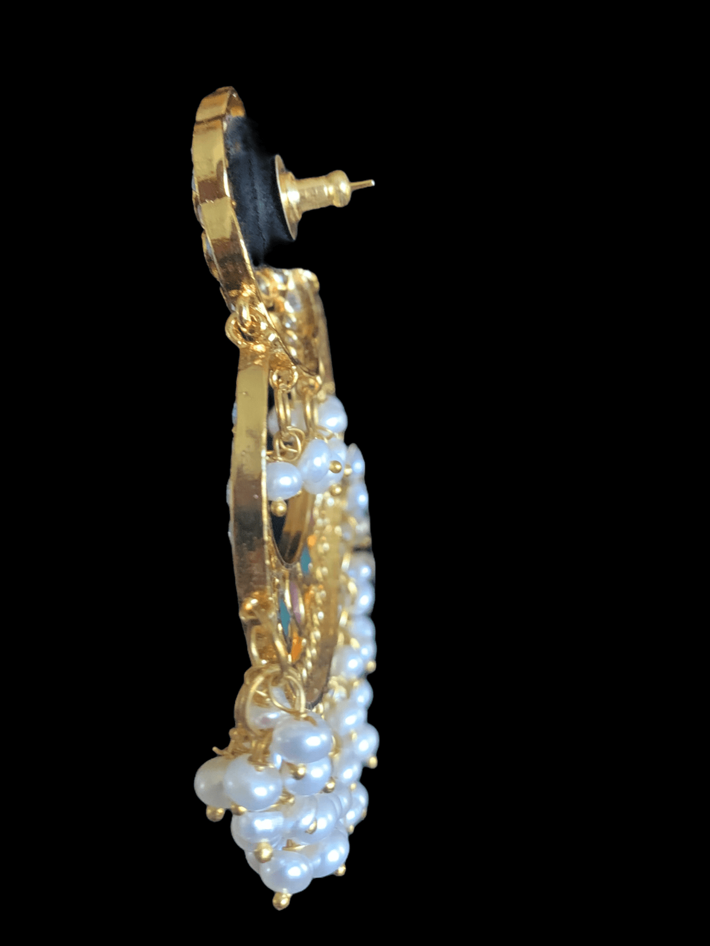 DER264  kainat Chandbali in fresh water pearls - green   ( READY TO SHIP )
