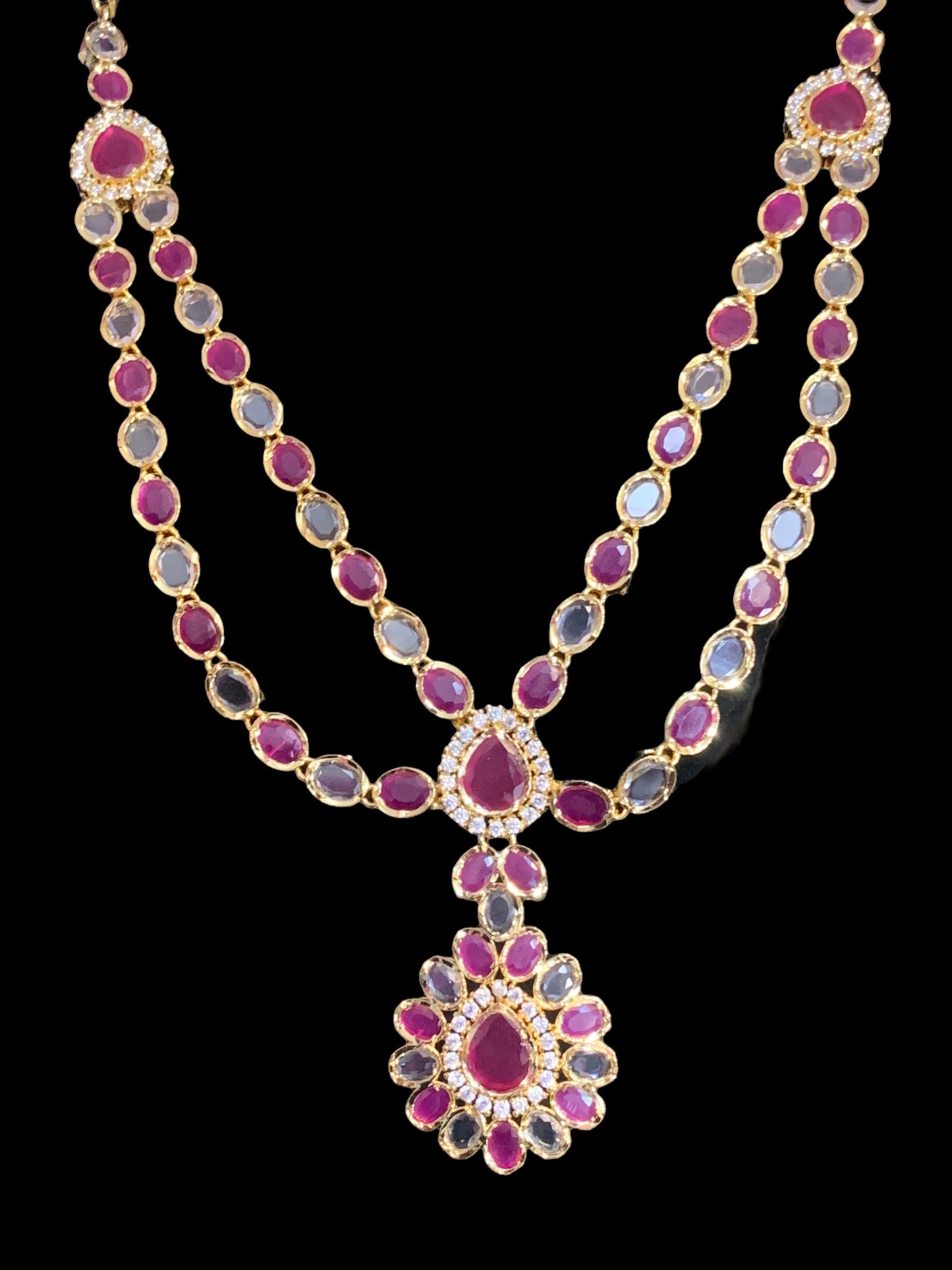 NS363 Farhat ruby gold plated short necklace with earrings